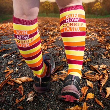 Gone For a Run Run Now Gobble Later Knee High Athletic Running Socks | Fun Turkey Trot Running Socks