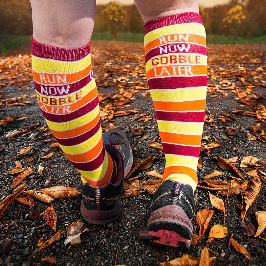 Gone For a Run Run Now Gobble Later Knee High Athletic Running Socks | Fun Turkey Trot Running Socks