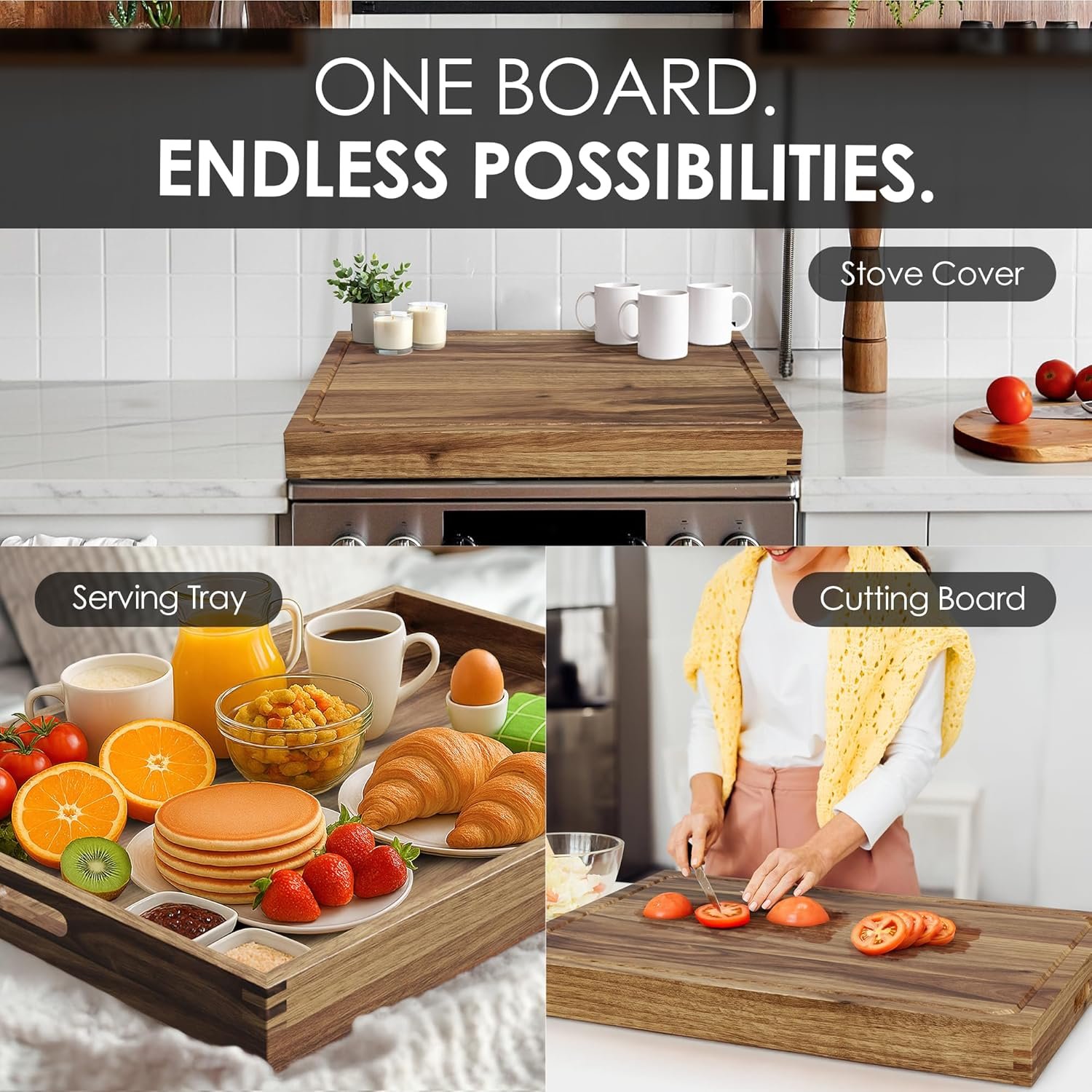 33"x 24" EXTRA LARGE Acacia Wood Cutting Board for Kitchen w/Juice Grooves, Tray Handles, Gift Box, Butcher Block, Serving & Charcuterie Tray, 10 Chalkboard Labels w/Chalk Pens - Image 6