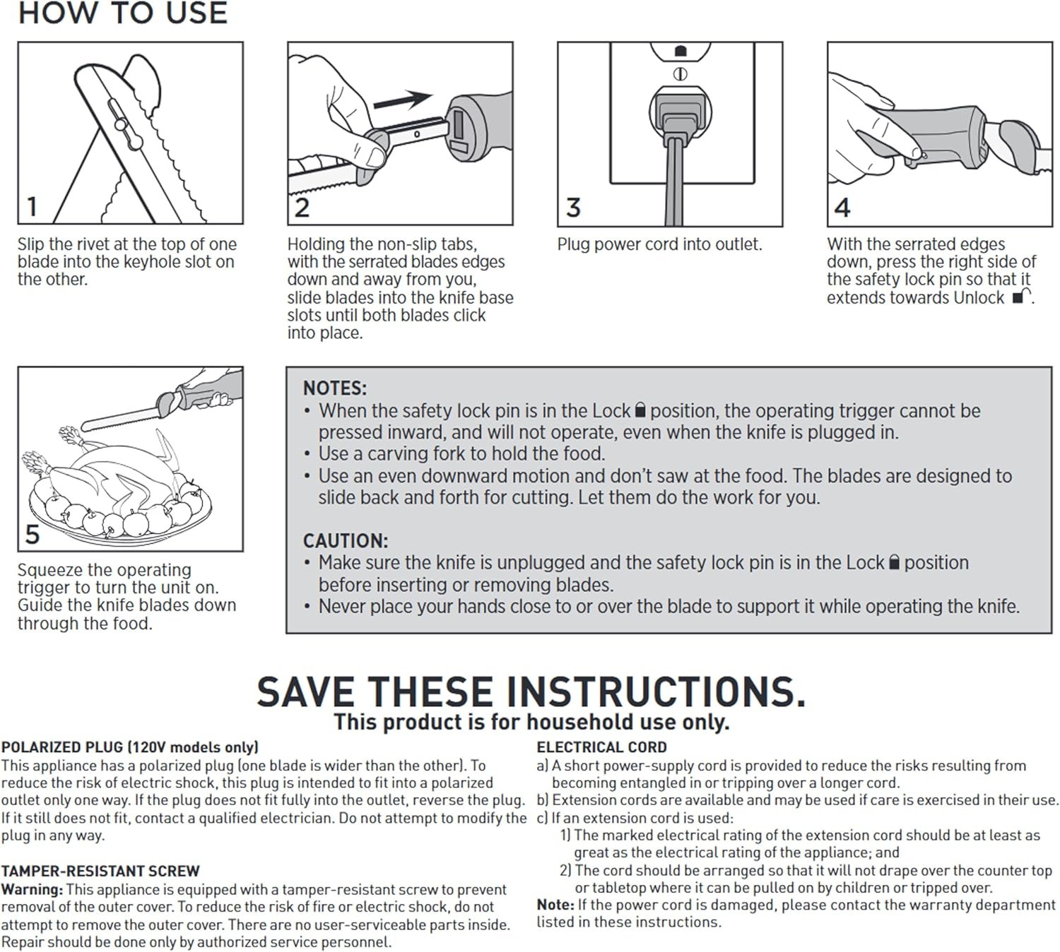 BLACK+DECKER 9 inch Electric Carving Knife, Comfort Grip Handle & Safety Lock Button, Stainless Steel Blades and Dishwasher Safe Parts, Corded, White - Image 10