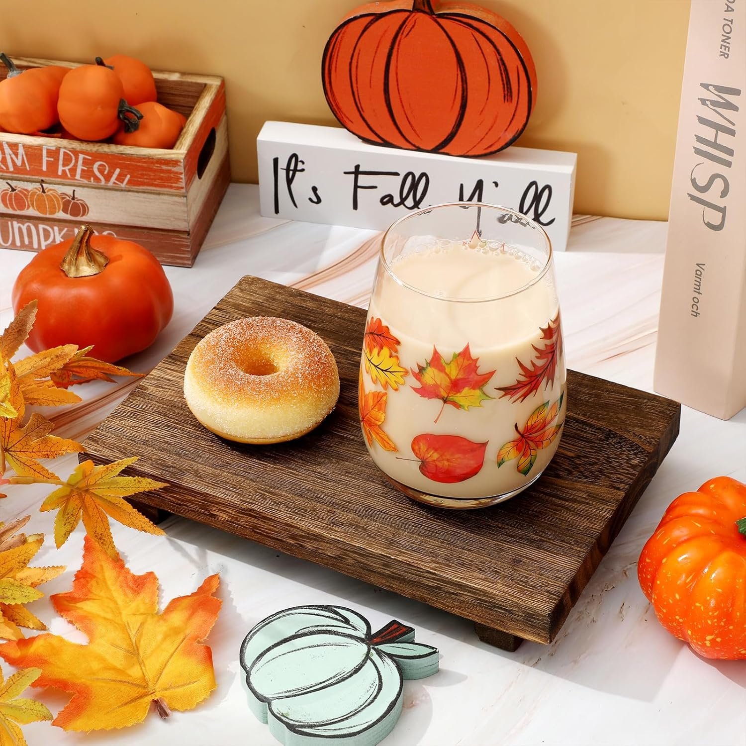 Whaline 2Pcs Fall Stemless Wine Glasses 17oz Watercolor Maple Leaf Drinking Glasses Fall Leaves Tumbler Cups for Autumn Thanksgiving Party Supplies Gifts - Image 4