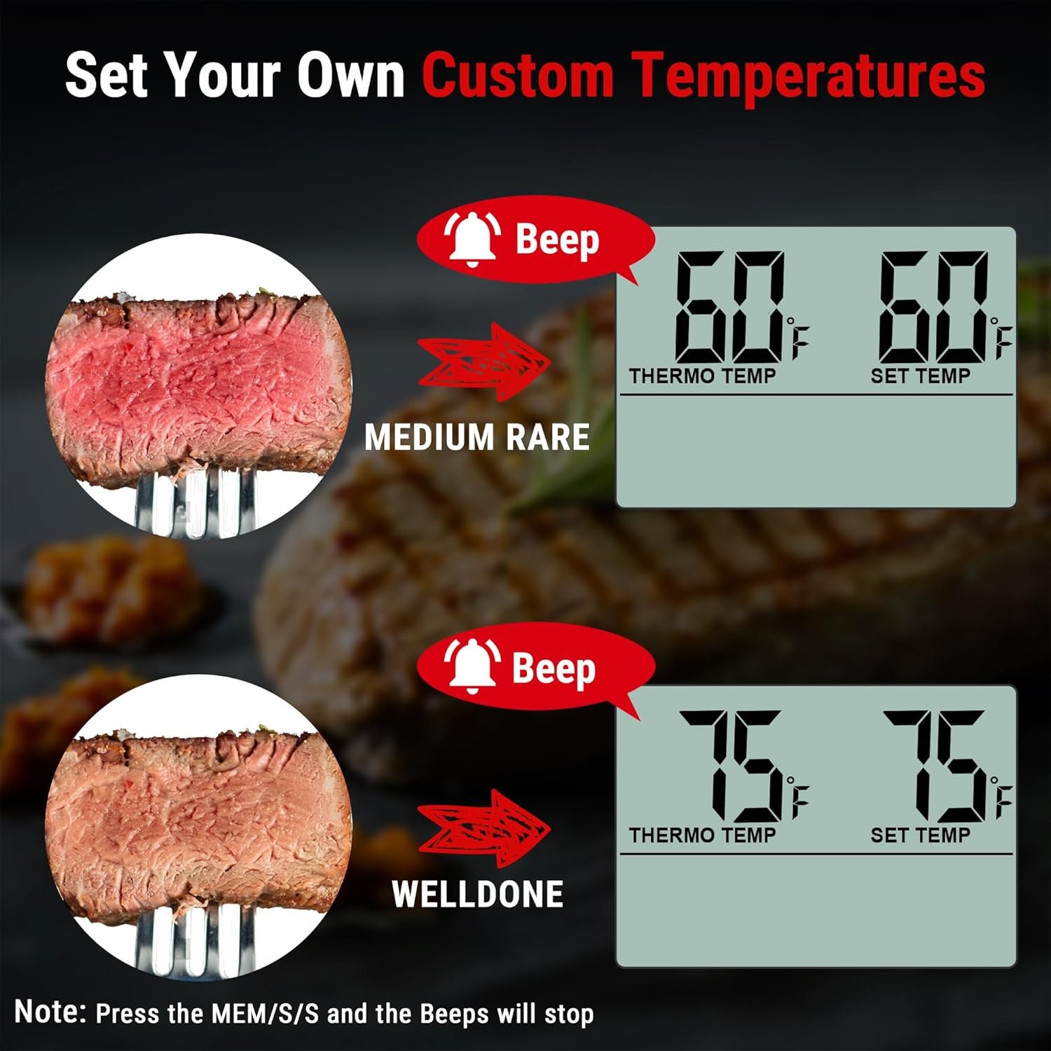 ThermoPro TP16 Large LCD Digital Cooking Food Meat Thermometer for Smoker Oven Kitchen BBQ Grill Thermometer Clock Timer with Stainless Steel Temperature Probe - Image 4