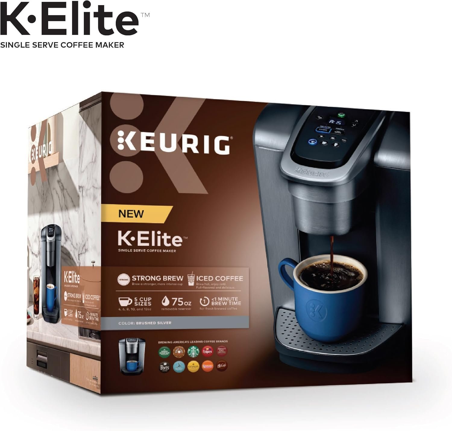 Keurig K-Elite Single Serve K-Cup Pod Coffee Maker, with Strength and Temperature Control, Iced Coffee Capability, 8 to 12oz Brew Size, Programmable, Brushed Silver - Image 14