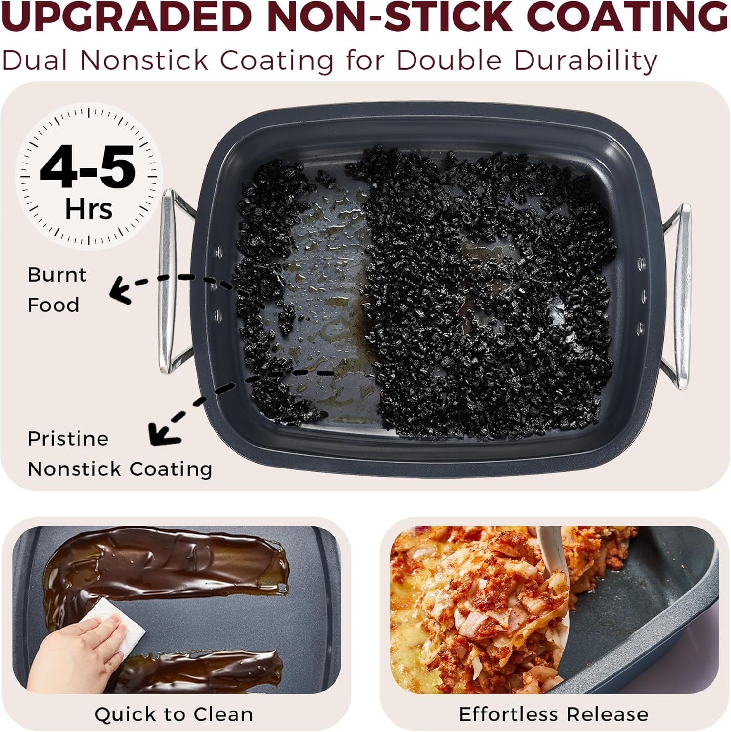 HONGBAKE Extra Large Turkey Roasting Pan with Rack (U-Shaped), 18.7×13.6 Inch Nonstick Roaster Pan for 25 lb Turkey & Chicken, Deep Turkey Tray for Oven, Wider Handles, 0.8 mm Heavy Duty Steel, Gray - Image 5