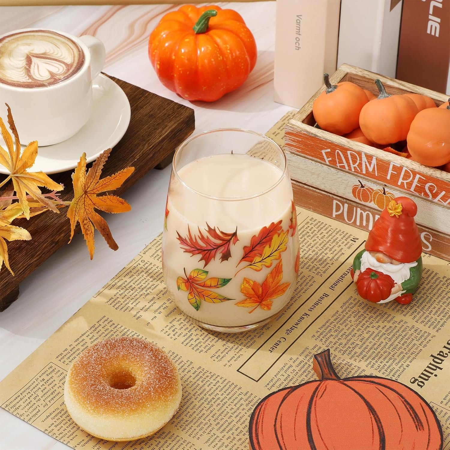 Whaline 2Pcs Fall Stemless Wine Glasses 17oz Watercolor Maple Leaf Drinking Glasses Fall Leaves Tumbler Cups for Autumn Thanksgiving Party Supplies Gifts - Image 3