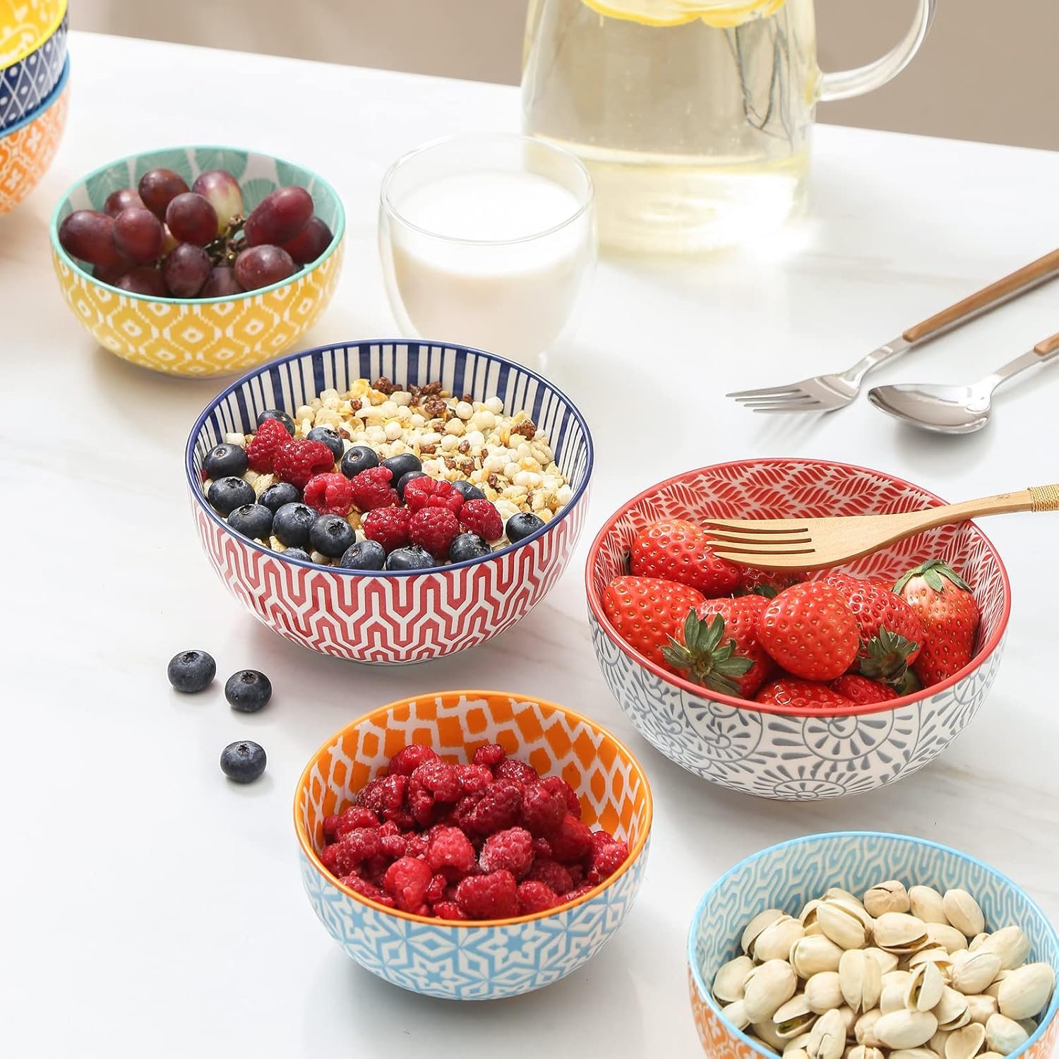 Selamica Ceramic Cereal Bowls Set of 6, 24 Oz Deep Soup Bowls for Kitchen, 5.9 Inch Dessert Bowls for Salad, Pasta, Oatmeal, Ramen, Microwave Dishwasher Safe, Set of 6, Assorted Colors - Image 5