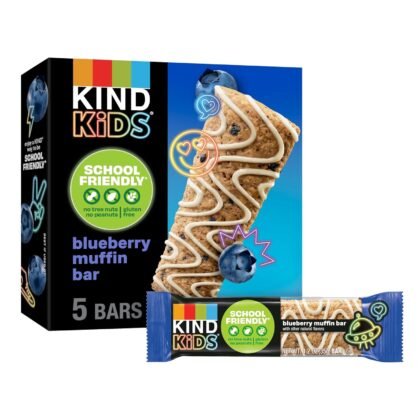 KIND Kids Snacks, Blueberry Muffin Bar, Tree Nut and Peanut Free, Gluten Free, Whole Grains and Oats, 5g Protein, 5 Count