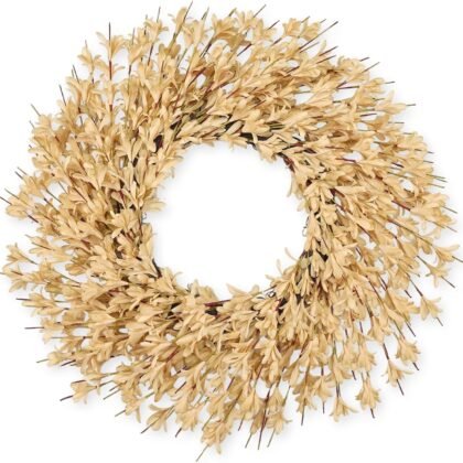 26 Inch Realistic Fall Wreaths for Front Door Outside Autumn Wreath Outdoor Indoors Fall Decorations for Home Thanksgiving Halloween Holiday Decorations Clearance for Wall Porch Door (Wheat)