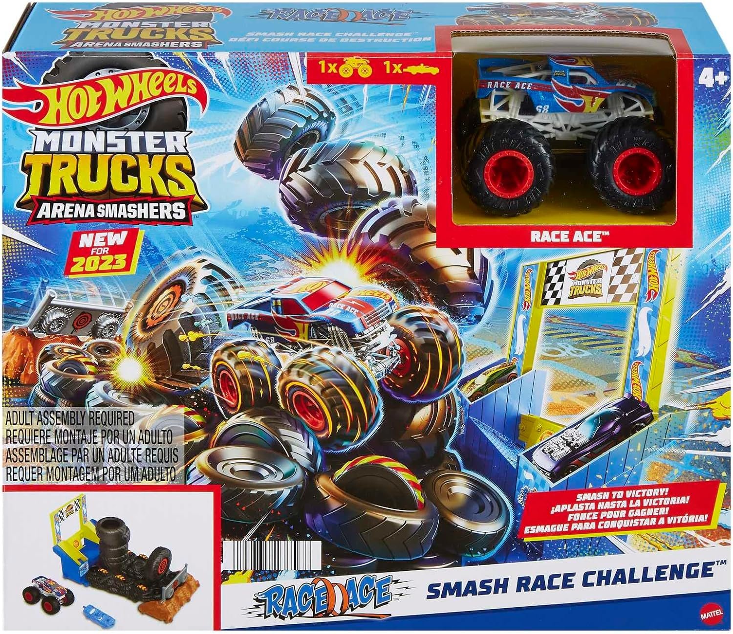 Hot Wheels Monster Trucks Arena Smashers Race Ace Smash Race Challenge Playset with 1:64 Scale Race Ace Toy Truck and 1 Crushable Car - Image 6