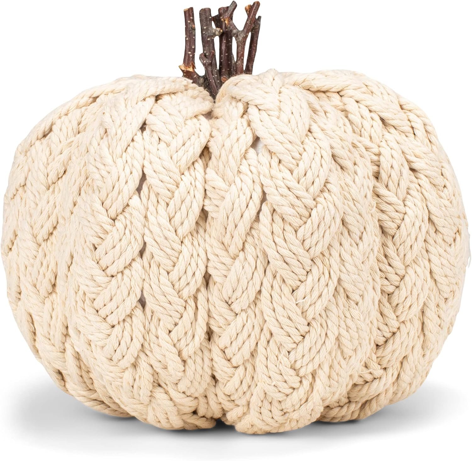 Napco Classic Cream Pumpkin 8 x 8 Cable Knit Polyester Tabletop Holiday Figurine