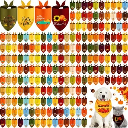 100 Pcs Fall Thanksgiving Dog Bandana Bulk with Sayings Pet Triangle Scarf Bibs Washable Puppy Kerchief Adjustable Grooming Supplies for Small Medium Large Dog Cat Costume Accessories