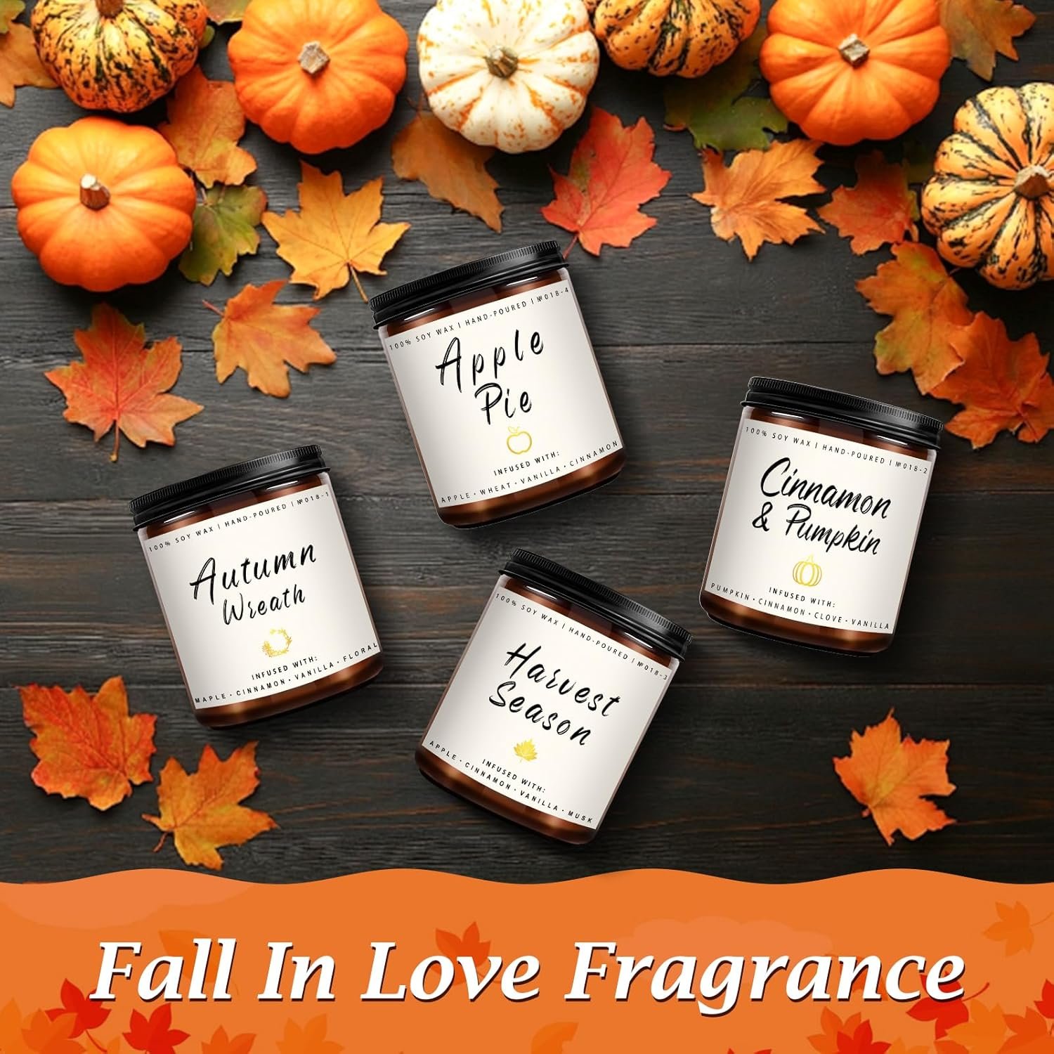 Auelife Fall Candle Set | 4 Pack Scented Candles for Home - Candle Gifts for Women Men, Soy Candles Home Scented | Autumn Fragrance of - Apple Pie/Cinnamon/Harvest/Wreath - Image 3