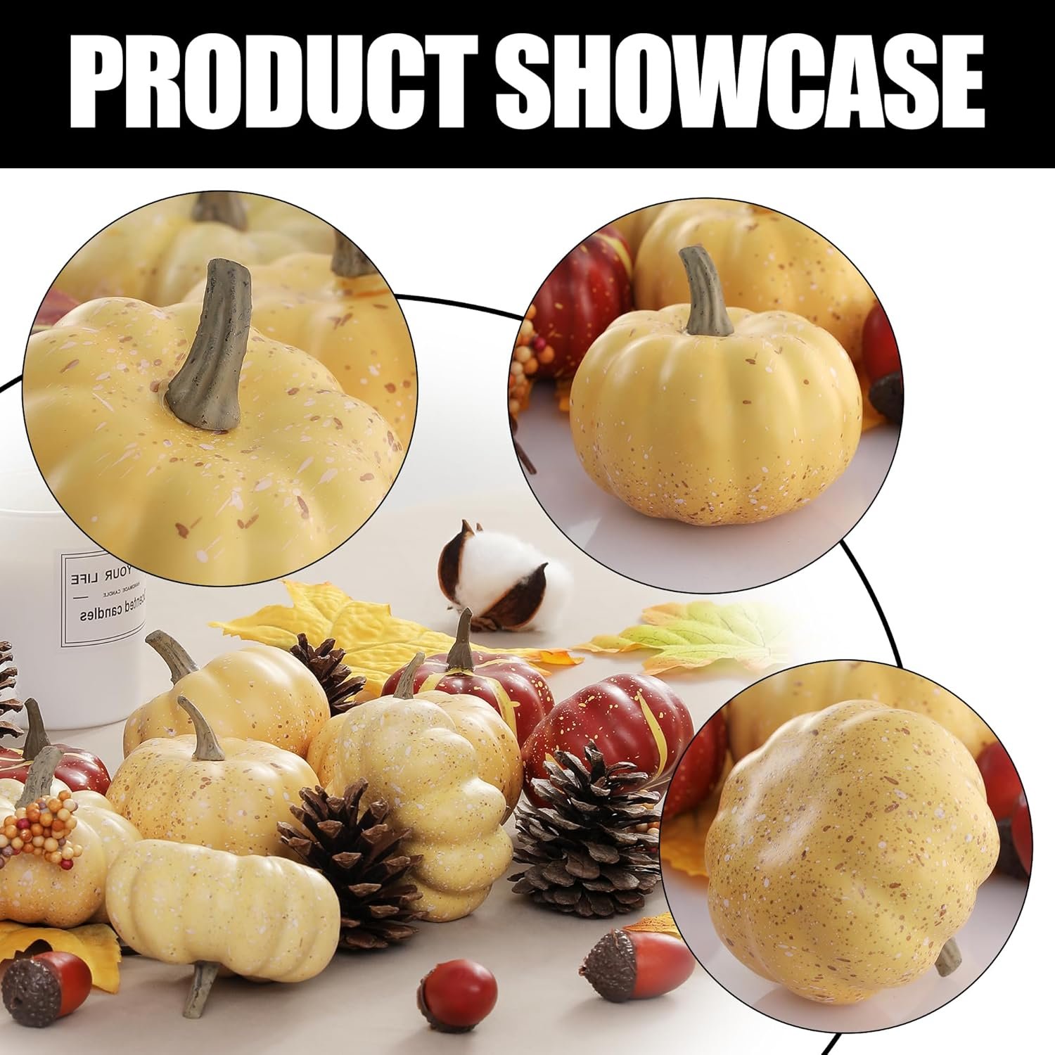 Artgar Pumpkin Decor Set, 23 PCS Fall Harvest Decorations Including Mini Pumpkins, Acorns, Pinecones, Berries, Maple Leaves for Home Table Wedding DIY Fall Halloween Thanksgiving Decor - Image 3