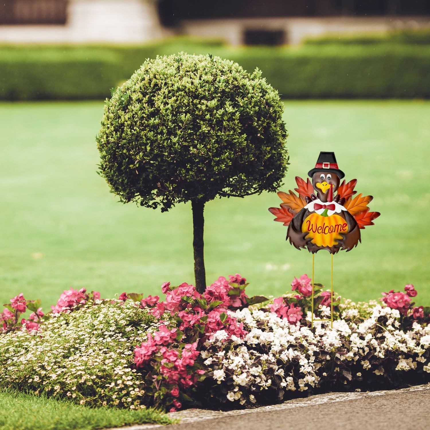 Metal Turkey Fall Harvest Outdoor Yard Stakes, Thanksgiving Turkey Pumpkin Yard Welcome Sign with Stake Outdoor Decoration - Image 5