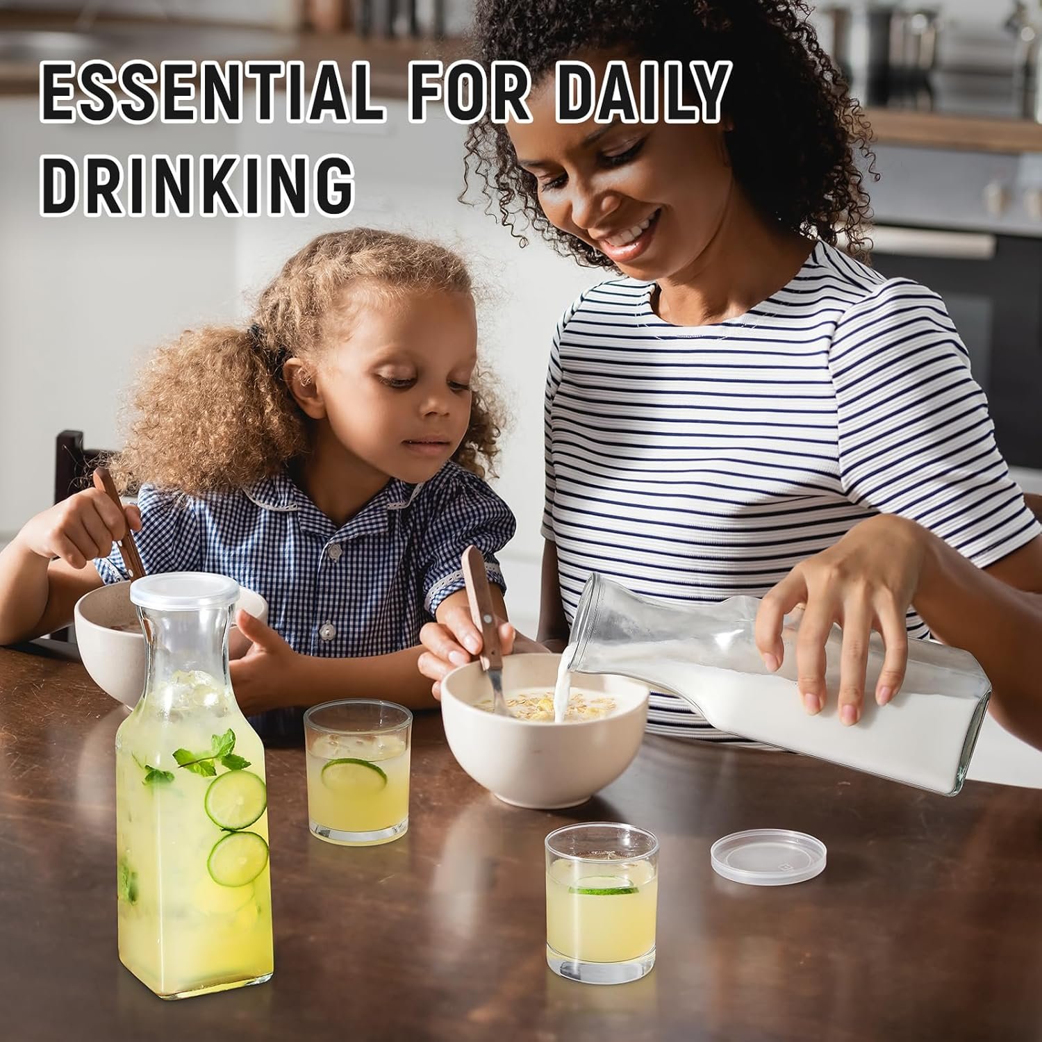 Set of 4 Square Glass Carafe with Lid, 1 Liter Clear Glass Pitcher, Beverage Serveware Carafe for Mimosa Bar, Brunch, Cold Water, Juice, Milk, Iced Tea, Lemonade - Image 6