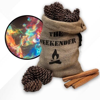 Magic Cones The Weekender Bundle-30 Color-Changing Pine Cones & Fatwood Firestarter Sticks – Perfect for Family Campfires, Bonfires, and Backyard Gatherings – USA-Made, and Fun Fire Enhancer Set (1)