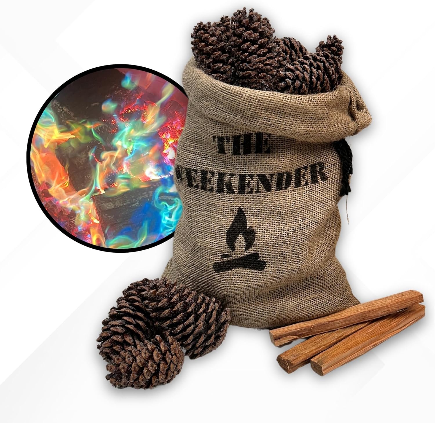 Magic Cones The Weekender Bundle-30 Color-Changing Pine Cones & Fatwood Firestarter Sticks – Perfect for Family Campfires, Bonfires, and Backyard Gatherings – USA-Made, and Fun Fire Enhancer Set (1)