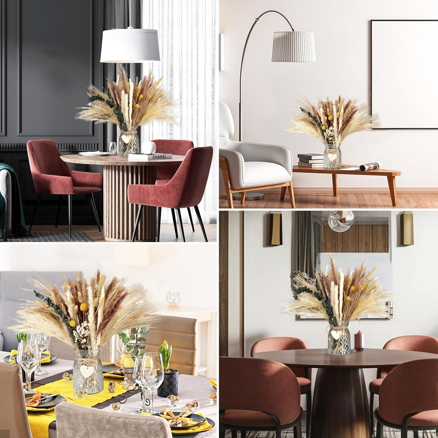 149 Pcs Dried Pampas Grass Decor Dining Table Centerpiece with 2 Pcs 6.3in Vase DIY Boho Decor Natural Dried Pampas Grass for Home Decor Birthday Party Thanksgiving Christmas Weddings Decor - Image 5