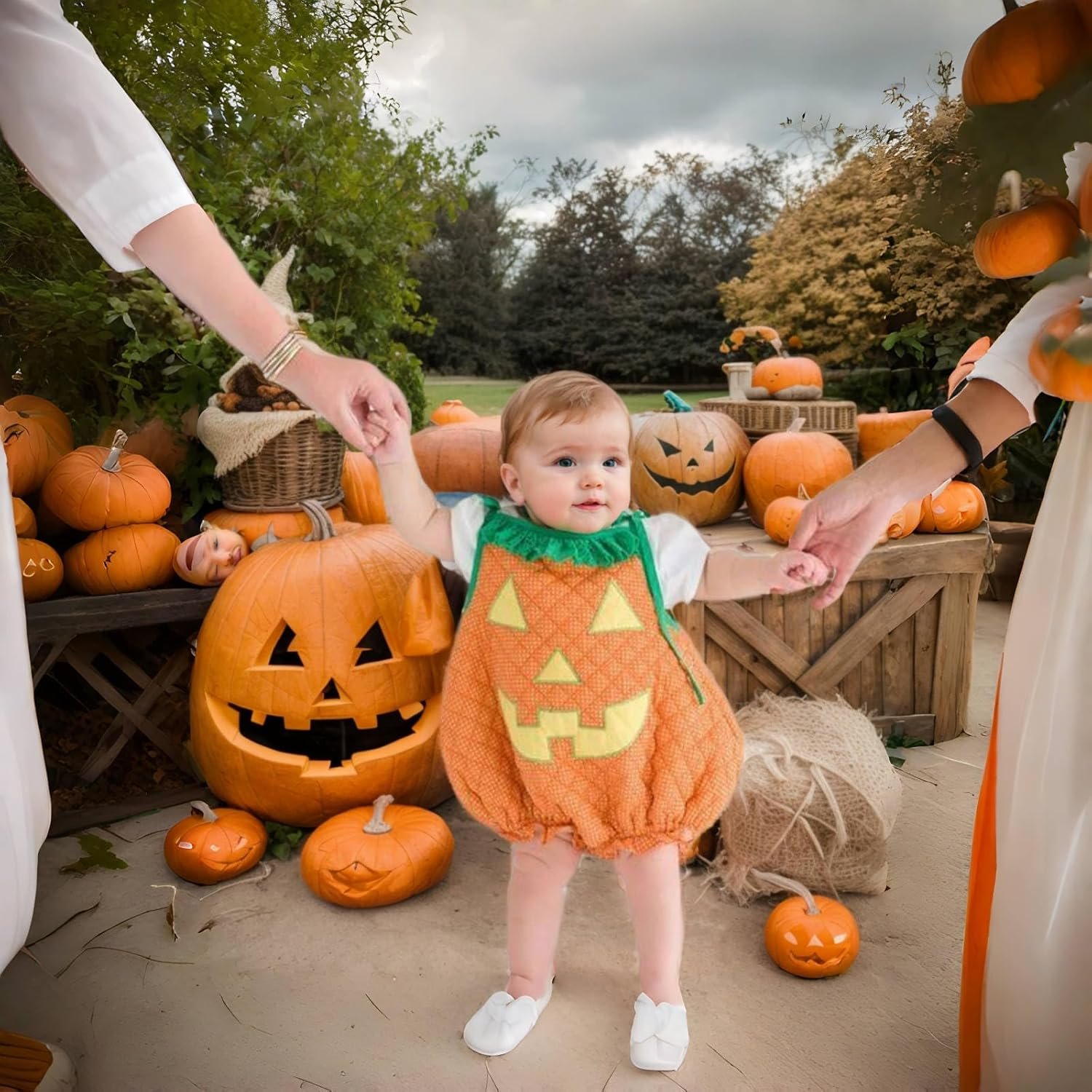 Noubeau Toddler Baby Boy Girl Halloween Clothes Pumpkin Sleeveless Romper Bodysuit One Piece Halloween Outfit - Image 2