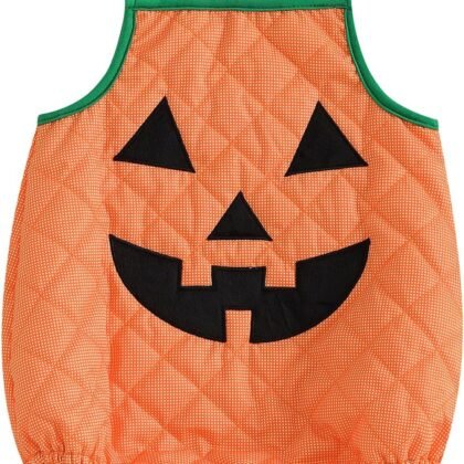 Toddler Baby Girl Boy Halloween Outfit Sleeveless Pumpkin Romper Adjustable Shoulder Strap Jumpsuit