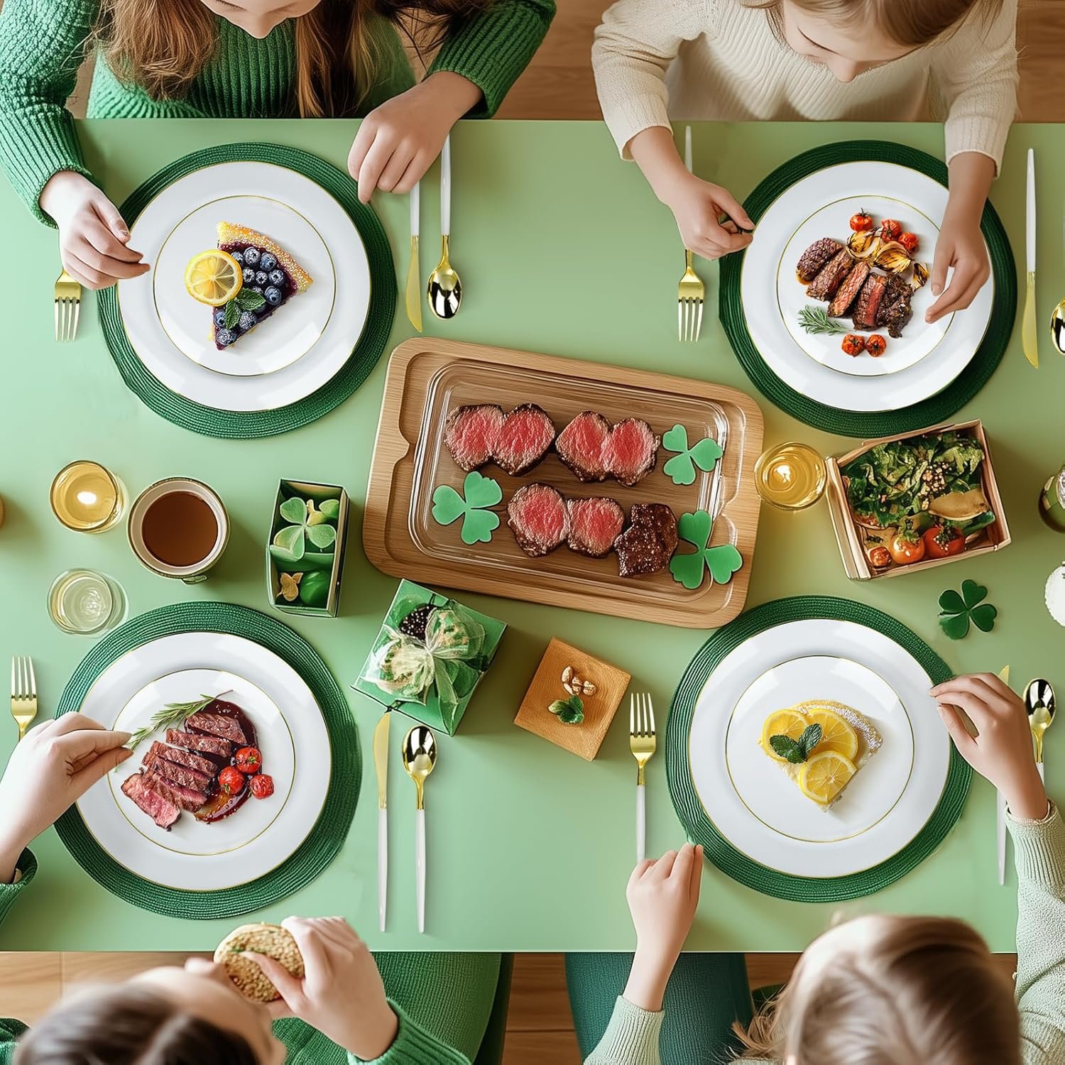 100 PCS Gold and White Plastic Plates, 7 inch White Disposable Plates for Party, Plastic Dessert/Salad Plates - Image 5