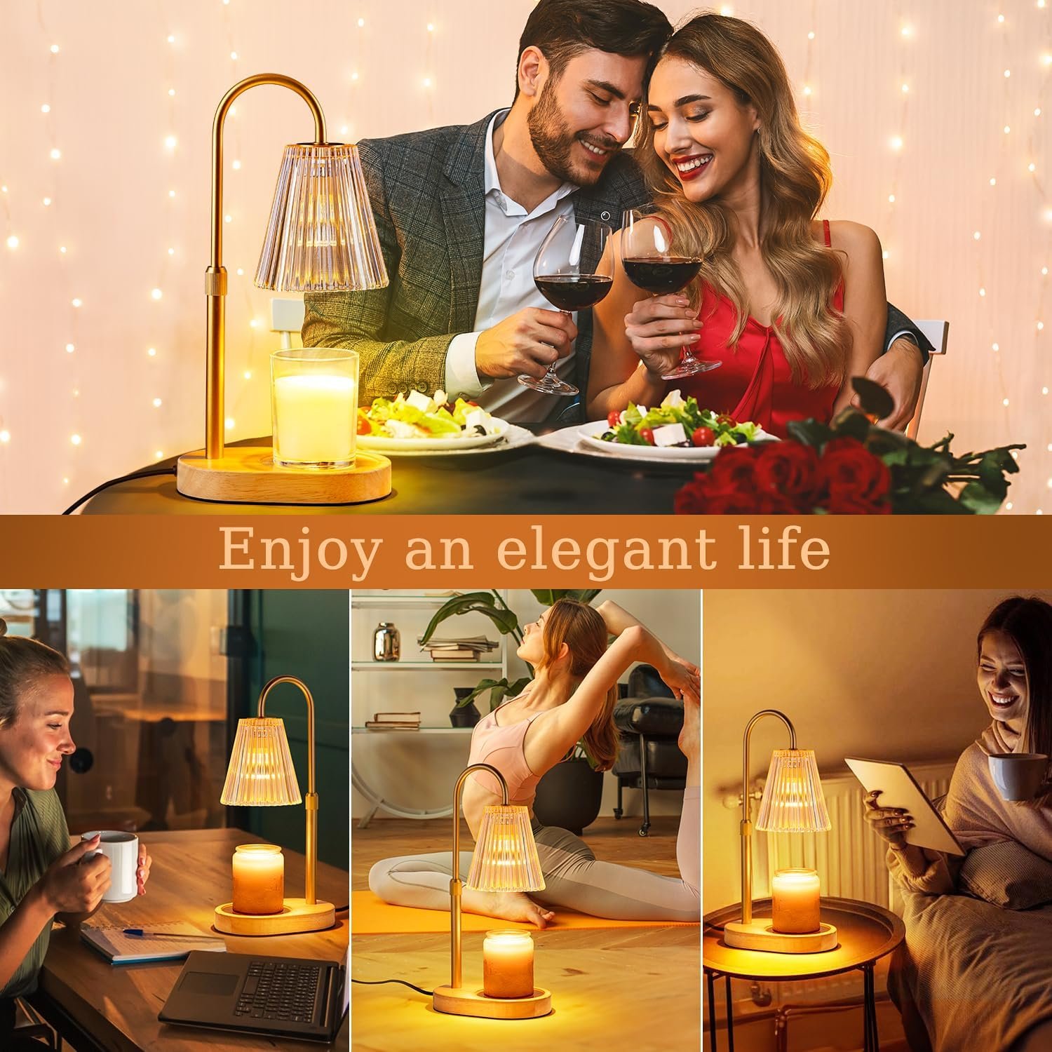 Candle Warmer Lamp with Timer: Electric Candles Wax Warmers Glass Lamps for Jar Candles Burner Adjustable Height and Dimmable Light Modern No Flame Scented Candle Warming Lantern, Amber - Image 7