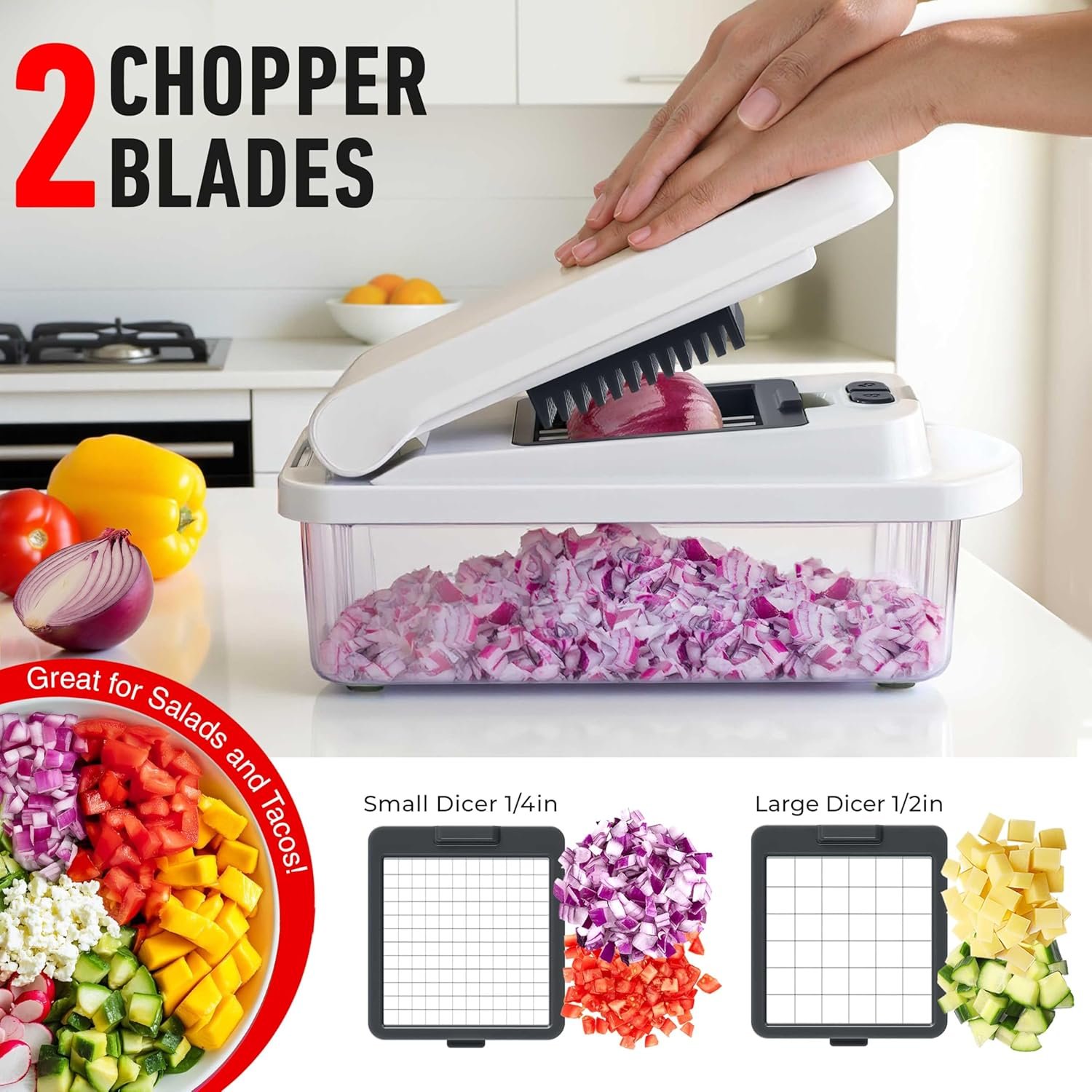 Mueller The Real Original Pro Chopper since 2013 Vegetable Chopper Mandoline Slicer, 8 Blade Food Veggie Chopper Onion Vegetable Cutter with Container, Kitchen Gadgets & Essentials, (10 in 1) - Image 4