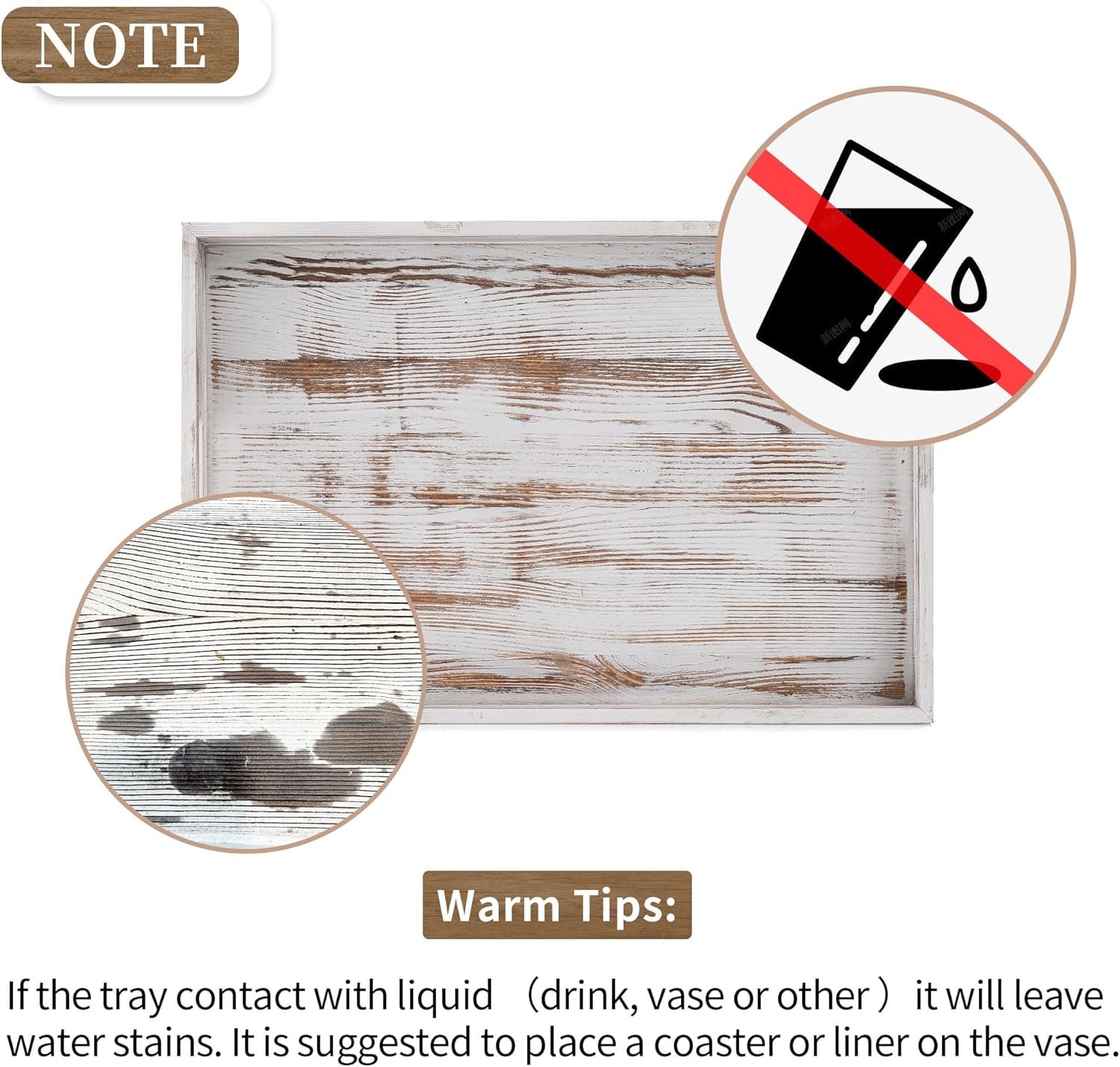 Hanobe Large Serving Ottoman Tray: 22'’ Extra Wood Serving Tray with Handles Rustic White Decorative Coffee Table Trays Farmhouse Home Decor for Living Room Kitchen Counter - Image 8