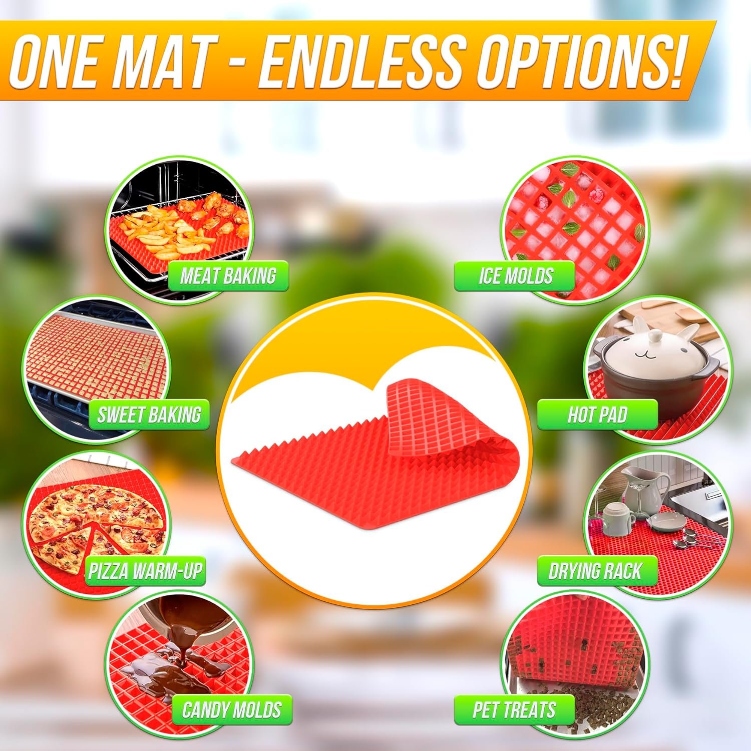 Non Stick Baking Cooking Mat - 16x11.5" Silicone Baking Mat, Fat Filtering Red Pyramid Design, for Roasting, BBQ & Pastry Making - Oven and Microwave Bacon Cooker Food Grade, Flexible & Easy-to-Clean - Image 6