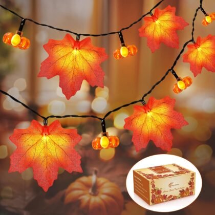 Fall Solar Lights Outdoor Decorative, 39FT Solar Fall Leaves Garland String Lights with 100 LEDs and 8 Modes for Porch, Yard, Front Door, Patio, Outside,Thanksgiving Harvest Autumn Decorations
