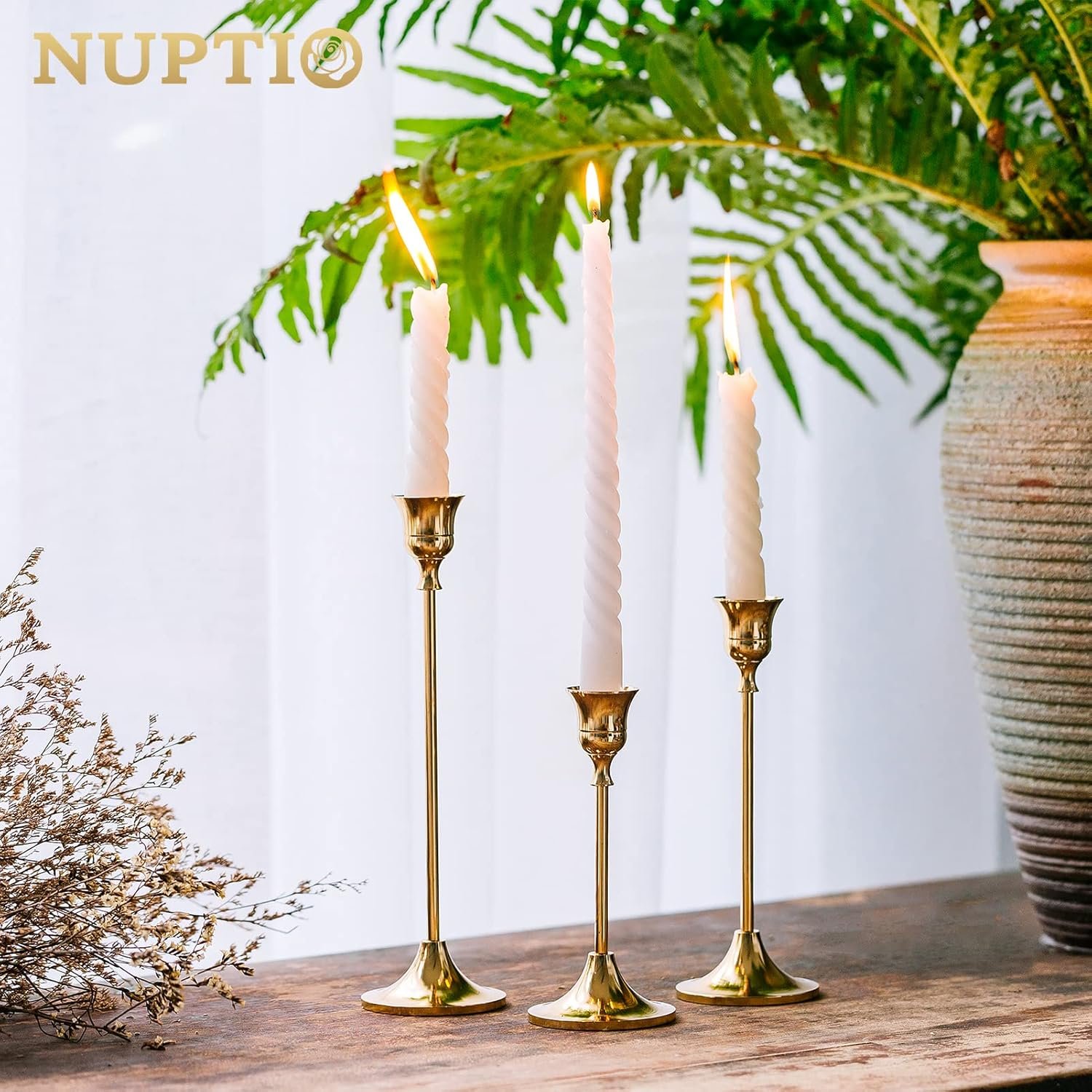 2 Sets(6 Pcs) Brass Gold Metal Taper Candle Holders Candlestick Holders, Vintage Modern Decorative Centerpiece Candlestick Holders for Table Mantel Wedding Housewarming Gift - Image 7