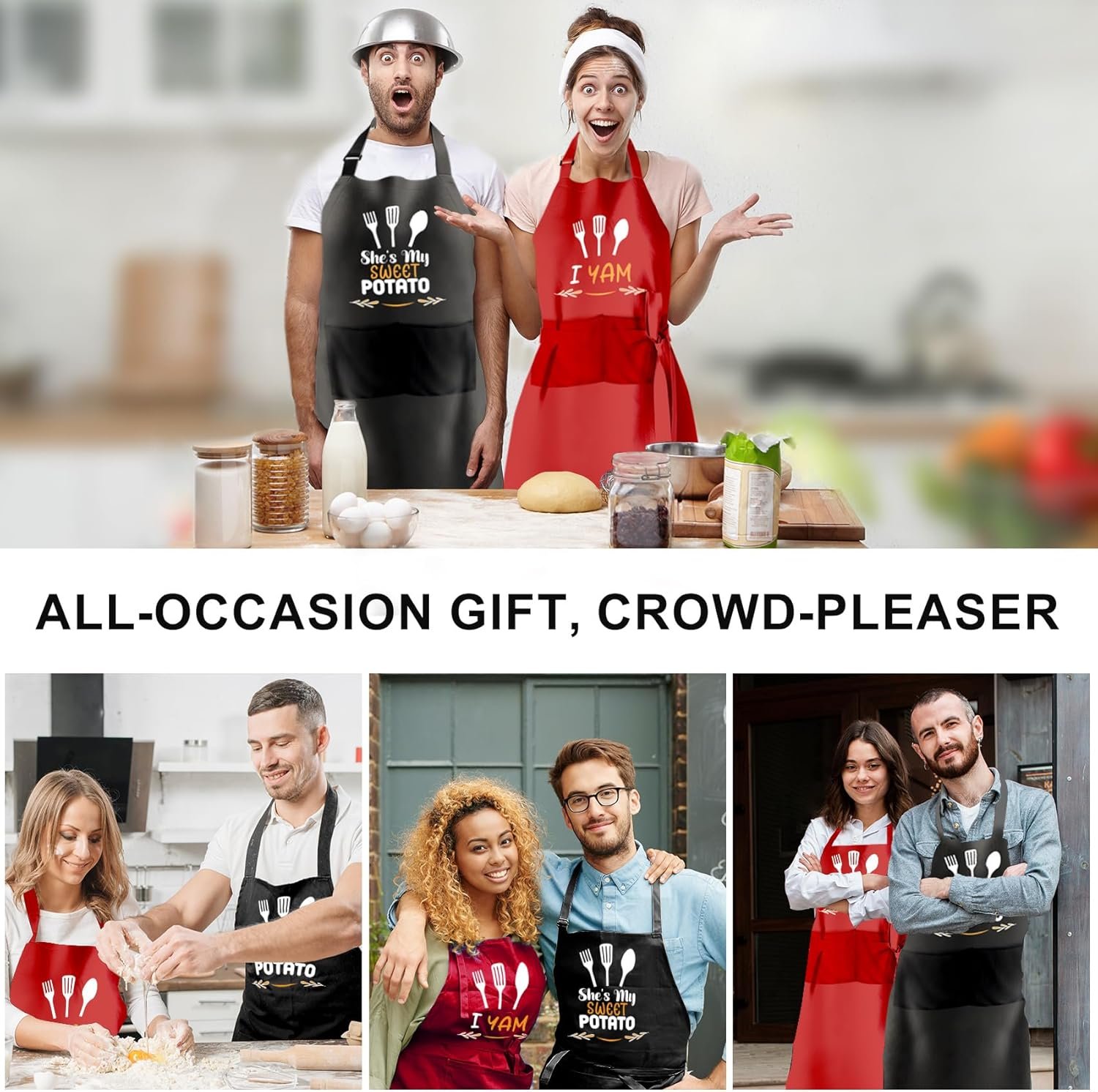 OARSE His and Hers Aprons for Cooking,Funny Couple Aprons Set and Adjustable Apron with 2 Pockets for Wedding Engagement Gifts - Image 5