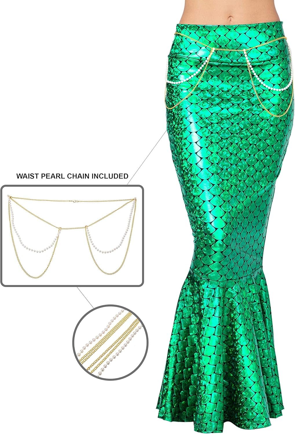 Spooktacular Creations Adult Metallic Hologram Shiny Mermaid Skirt Costume Role Play for Halloween Costumes Party Events - Image 2