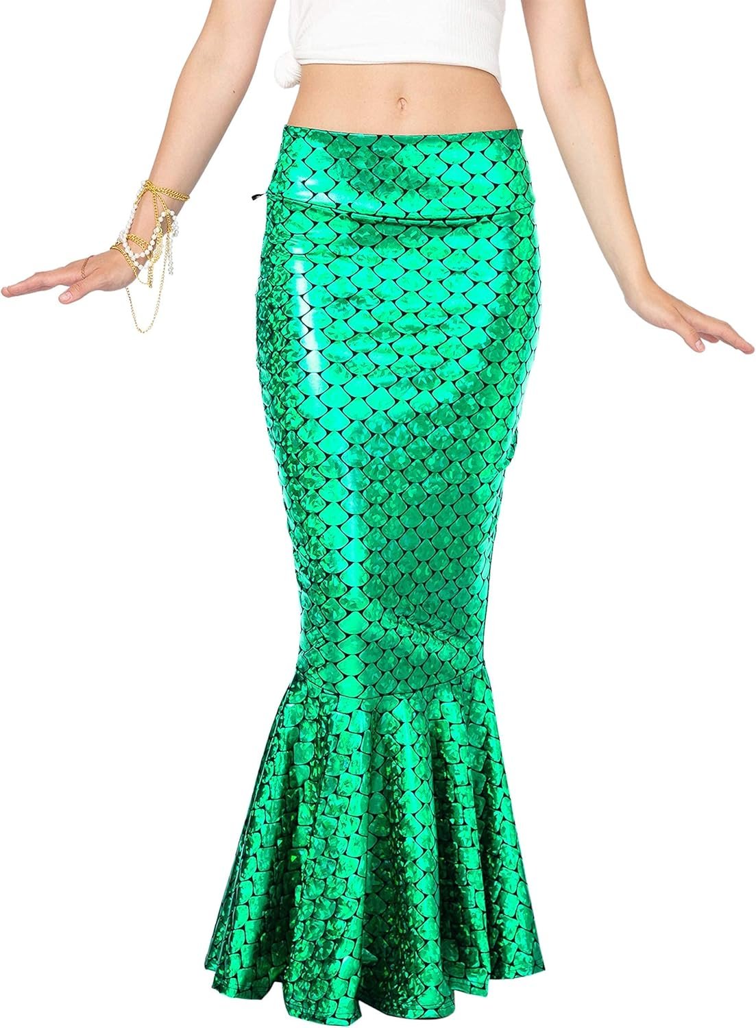 Spooktacular Creations Adult Metallic Hologram Shiny Mermaid Skirt Costume Role Play for Halloween Costumes Party Events - Image 3