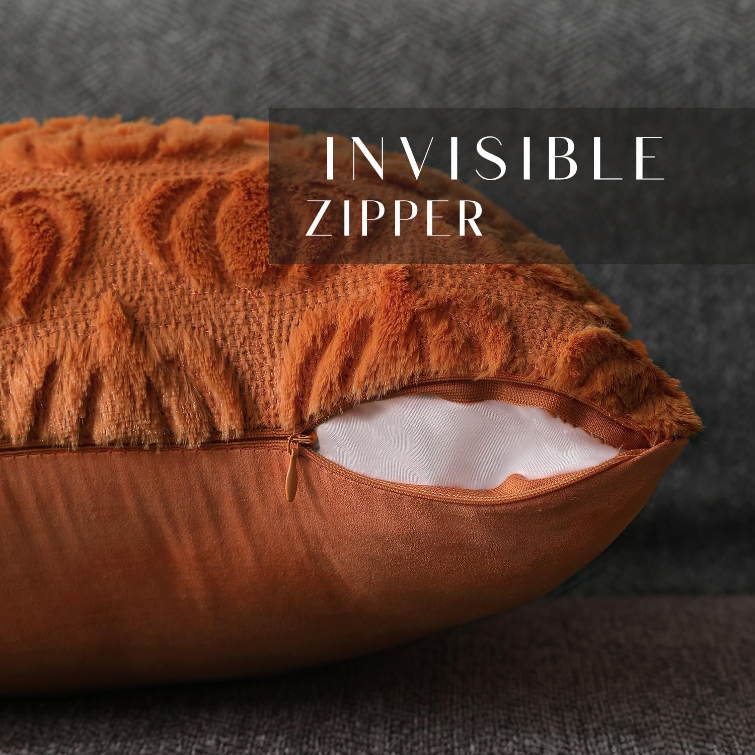 DFXSZ Fall Pillow Covers 18x18 Set of 2 Fall Decorations Autumn Rust Pumpkin Throw Pillow Cases Soft Plush Faux Fur Wool Couch Cushion Case for Chair Sofa Bedroom Living Room Home Decor PTK02A18 - Image 2