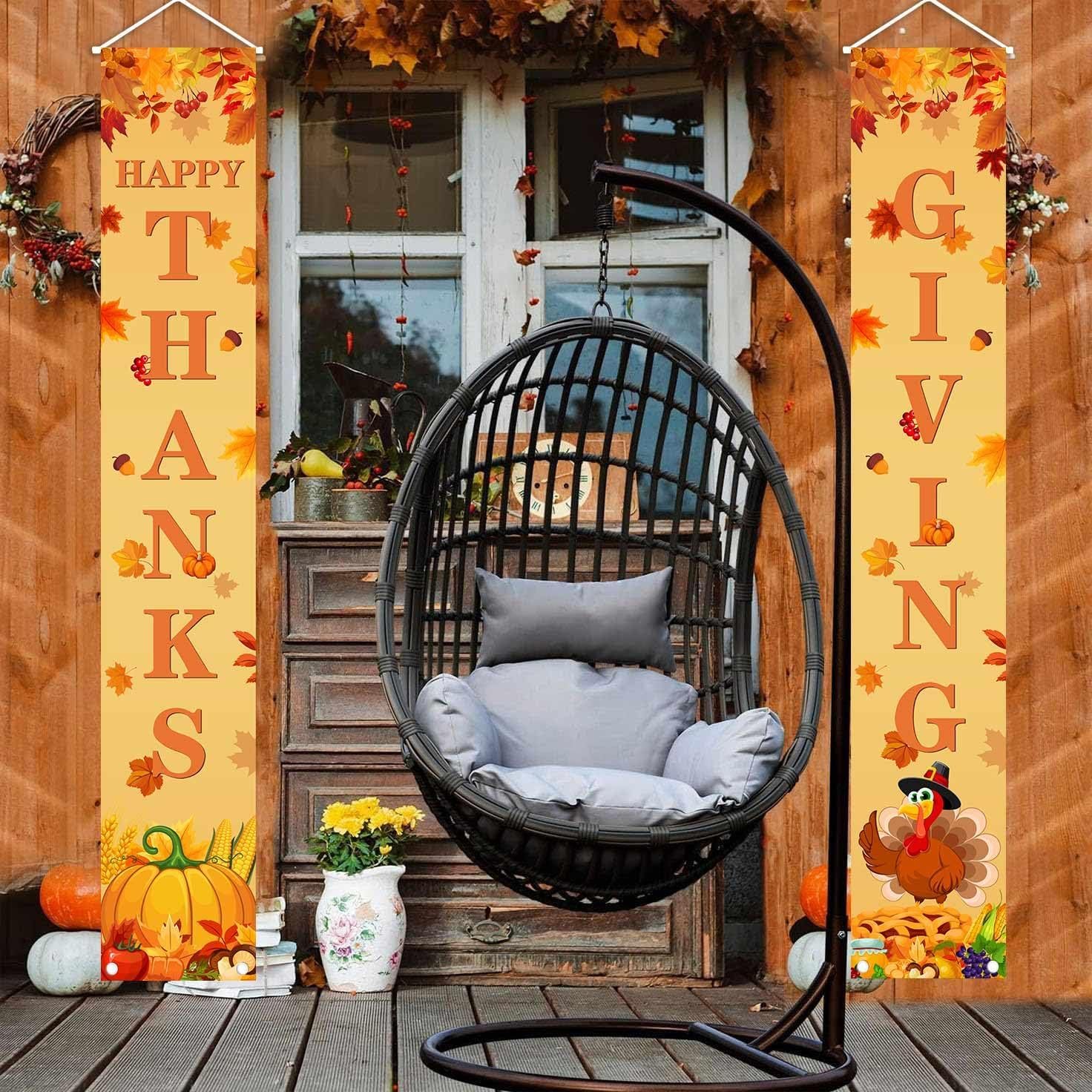 MEHOFOND Thanksgiving Banner, Door Mount, Fall Pumpkin Maple Leaves Door Decorations, Board Wall Hanging Farmhouse Supplies, Pumpkin Porch Decorations Outdoor for Home Office Holiday - Image 4
