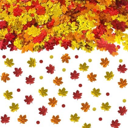 1500 Pcs Autumn Fall Table Confetti, Maple Leaf Decor Harvest Thanksgiving Table Scatters Glitter Party Decorations