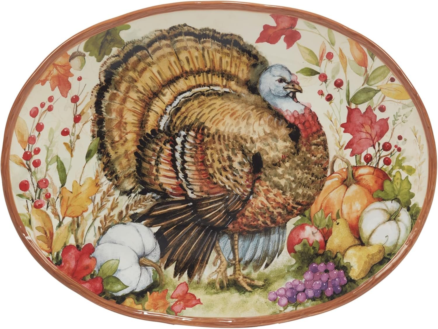 Harvest Blessings Ceramic Oval Turkey Platter – The perfect showpiece for Thanksgiving, this festive platter beautifully presents turkey, roasts, or holiday favorites with seasonal charm - Image 2