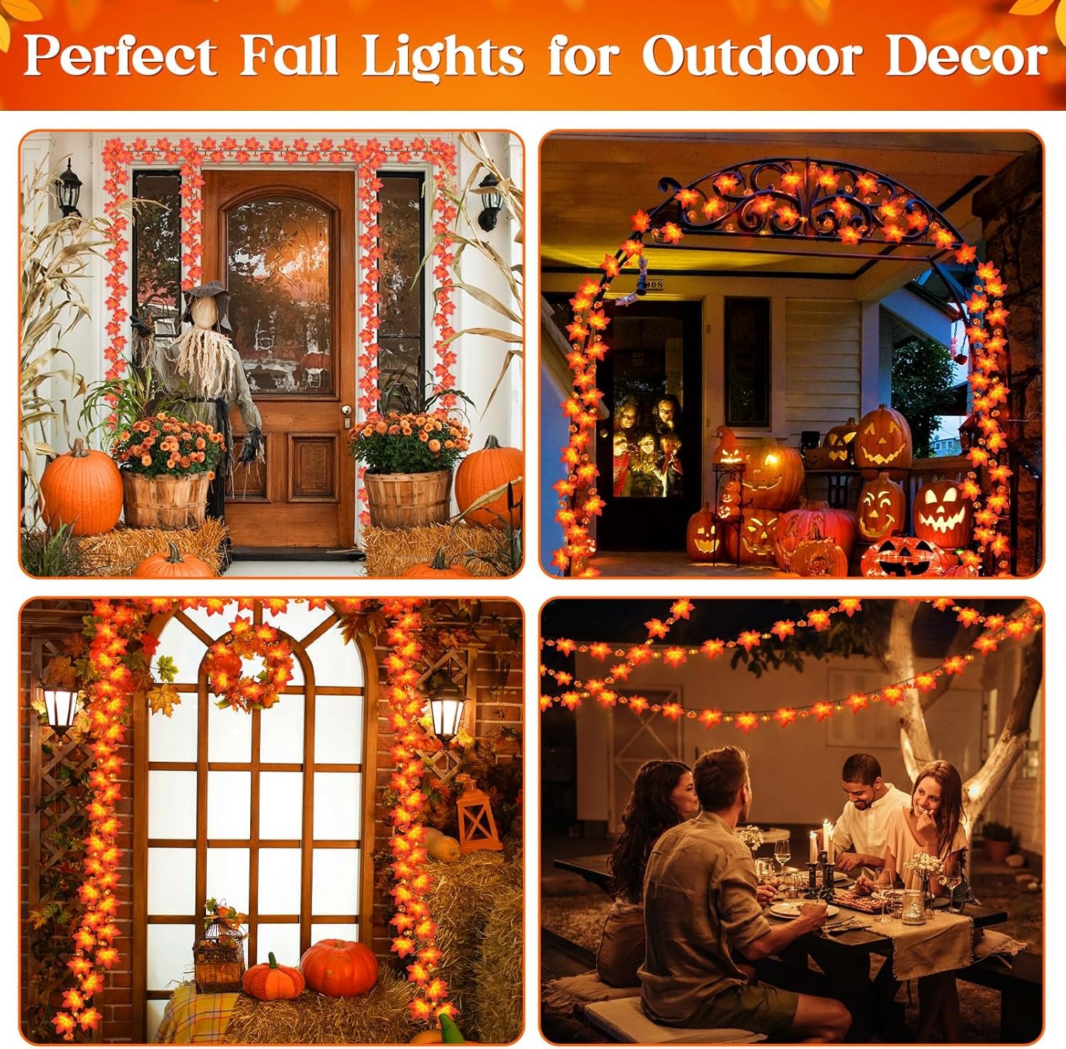 Fall Solar Lights Outdoor Decorative, 39FT Solar Fall Leaves Garland String Lights with 100 LEDs and 8 Modes for Porch, Yard, Front Door, Patio, Outside,Thanksgiving Harvest Autumn Decorations - Image 7