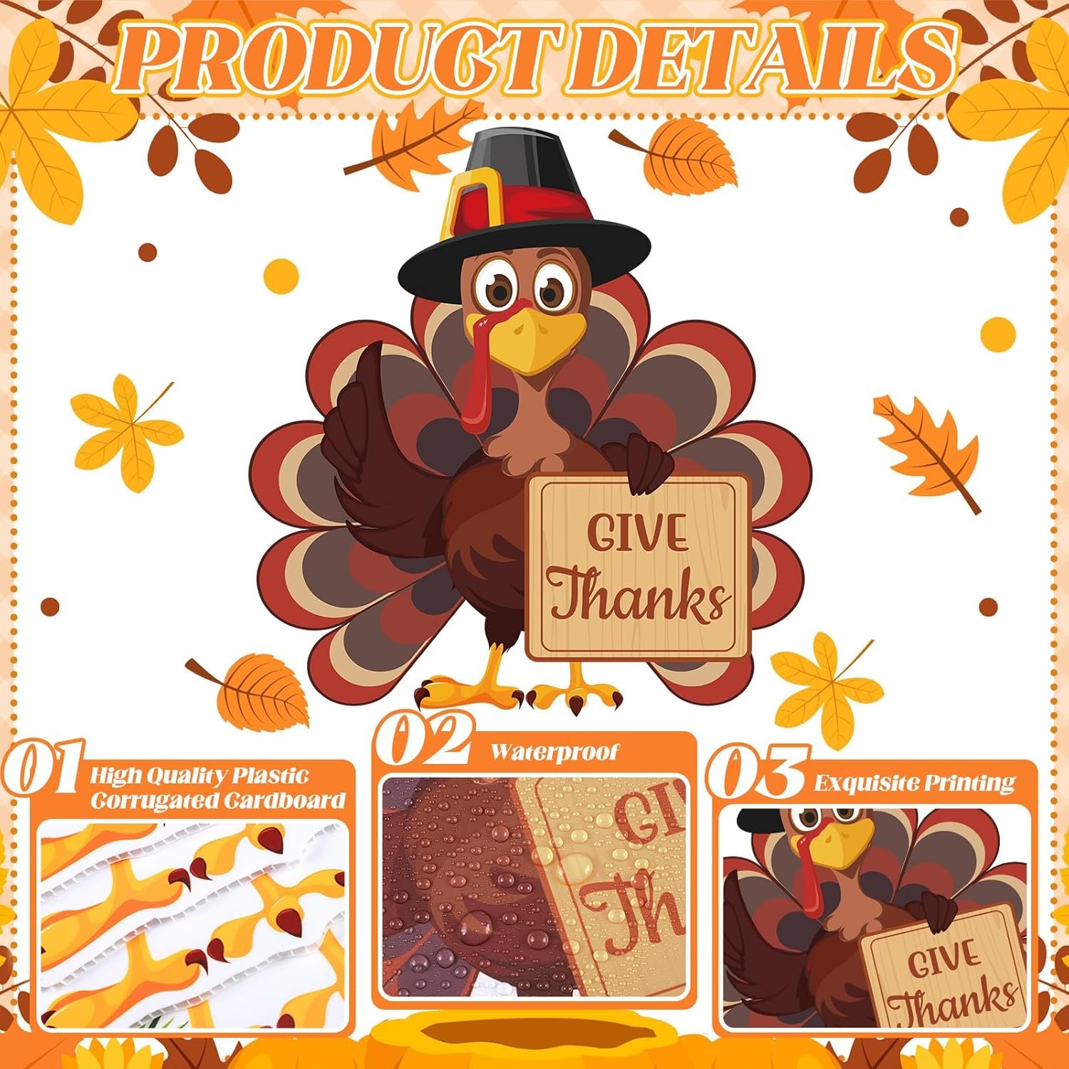 12 Pcs Thanksgiving Turkey Yard Signs with 24 Stakes Happy Thanksgiving Yard Decorations Outdoor Waterproof Fall Turkey Decor Harvest Sign for Autumn Party Supplies Lawn Patio Outdoor - Image 3