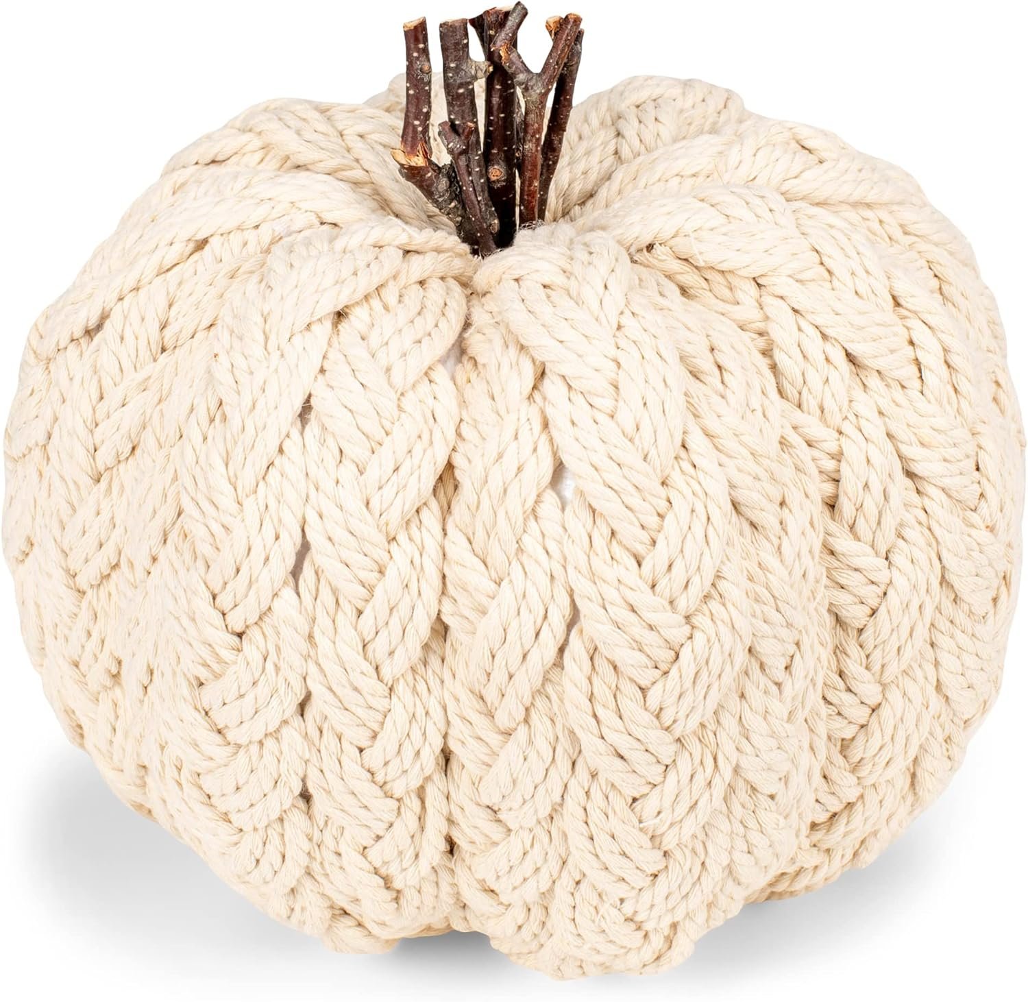 Napco Classic Cream Pumpkin 8 x 8 Cable Knit Polyester Tabletop Holiday Figurine - Image 2