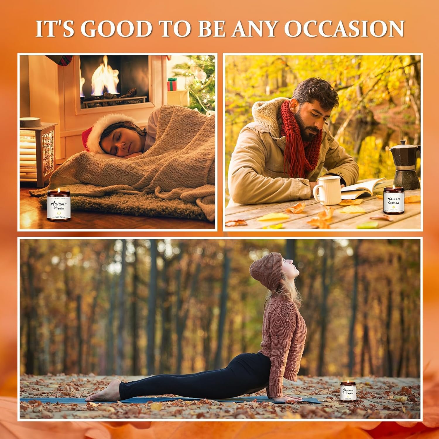 Auelife Fall Candle Set | 4 Pack Scented Candles for Home - Candle Gifts for Women Men, Soy Candles Home Scented | Autumn Fragrance of - Apple Pie/Cinnamon/Harvest/Wreath - Image 4