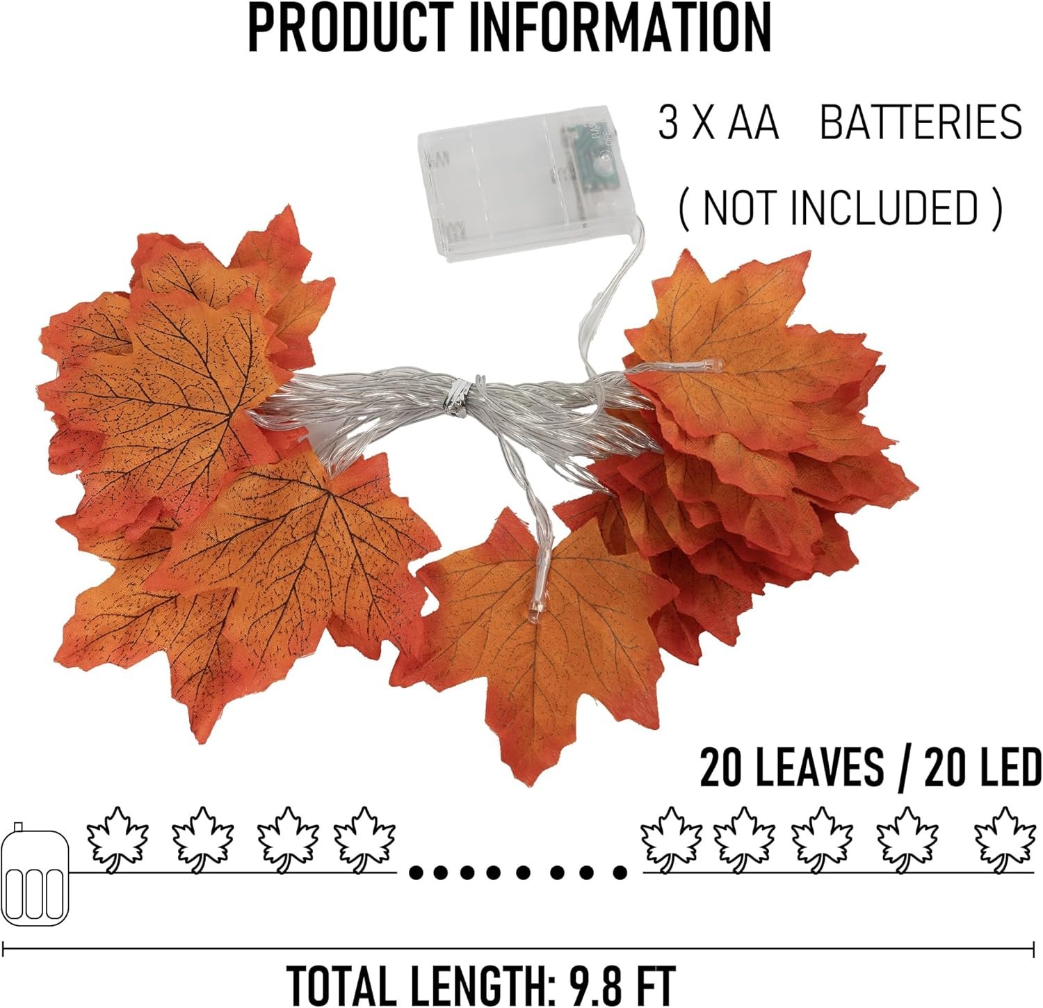 Dazzle Bright 4 Pack Thanksgiving Maple Leaf String Lights, Total 40FT 80 LED Battery Operated Lighted Fall Leaves Garland, Thanksgiving Decorations for Indoor Outdoor Autumn Harvest Decor - Image 2