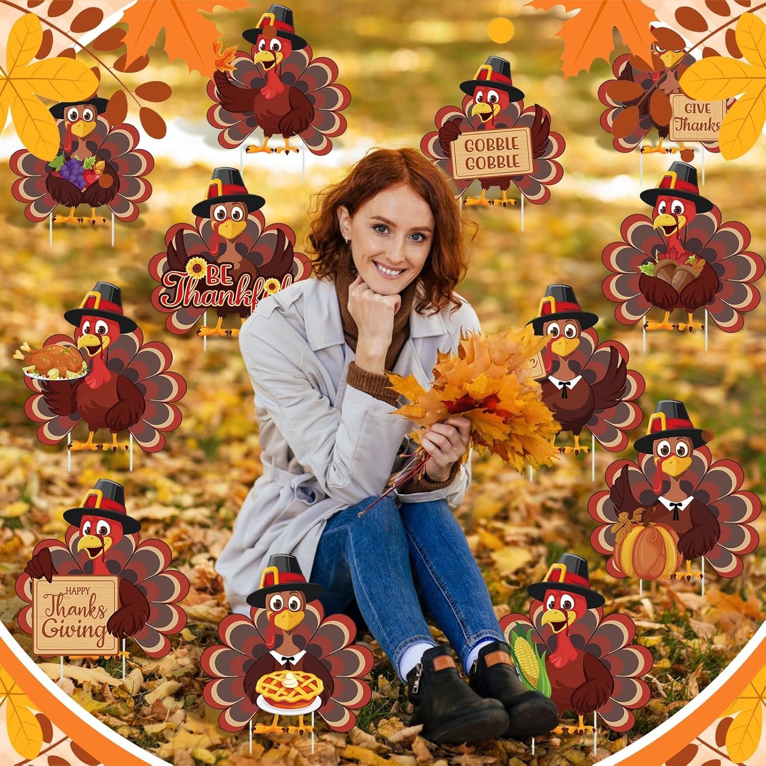 12 Pcs Thanksgiving Turkey Yard Signs with 24 Stakes Happy Thanksgiving Yard Decorations Outdoor Waterproof Fall Turkey Decor Harvest Sign for Autumn Party Supplies Lawn Patio Outdoor - Image 5