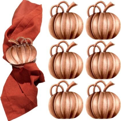 Patelai 6 Pieces Thanksgiving Pumpkin Napkin Rings Fall Napkin Holders Thanksgiving Dinner Tables Rings for Halloween Weddings Dinner Party Family Gatherings (Bronze)