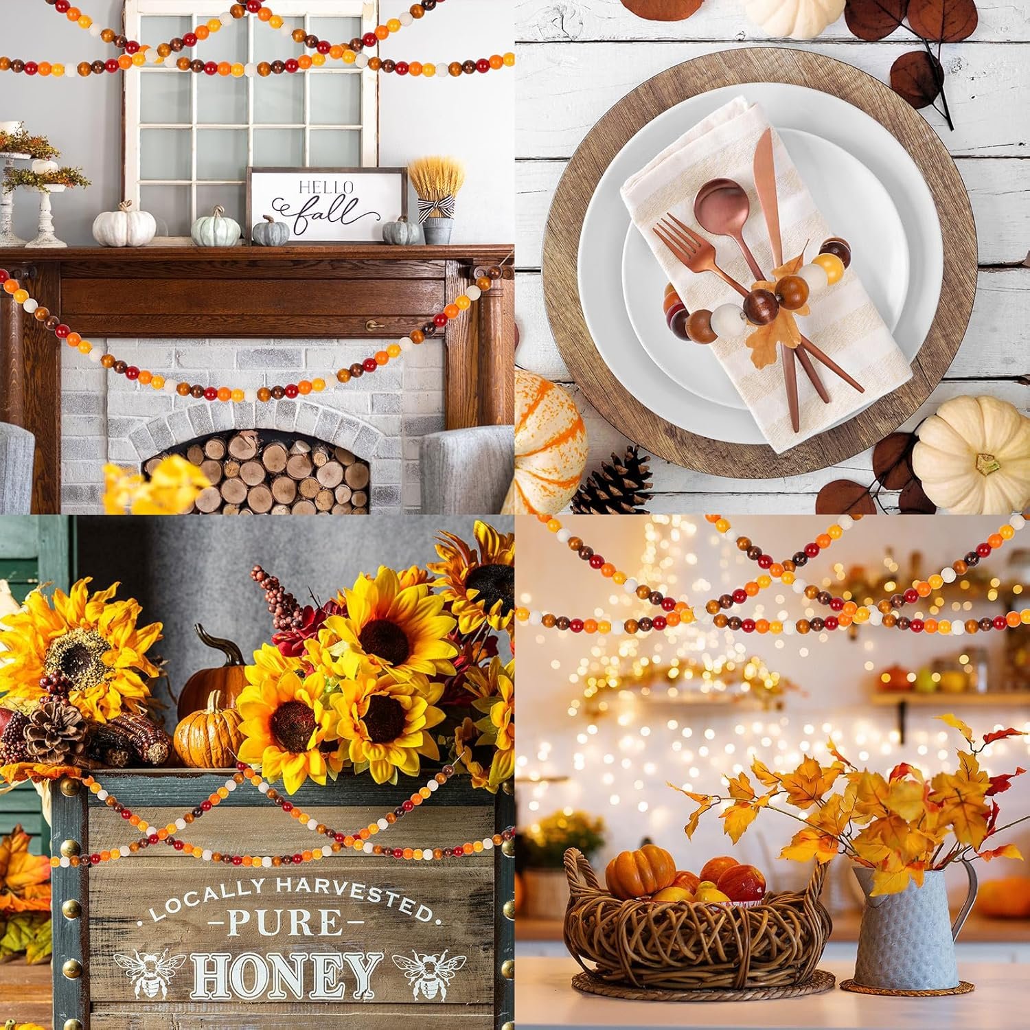 Whaline 240Pcs Fall Thanksgiving Wood Beads Colorful Autumn Red Orange Yellow Round Spacer Beads with Holes Round Loose Beads for Autumn Tiered Tray Garland DIY Crafts Farmhouse Home Decor - Image 7