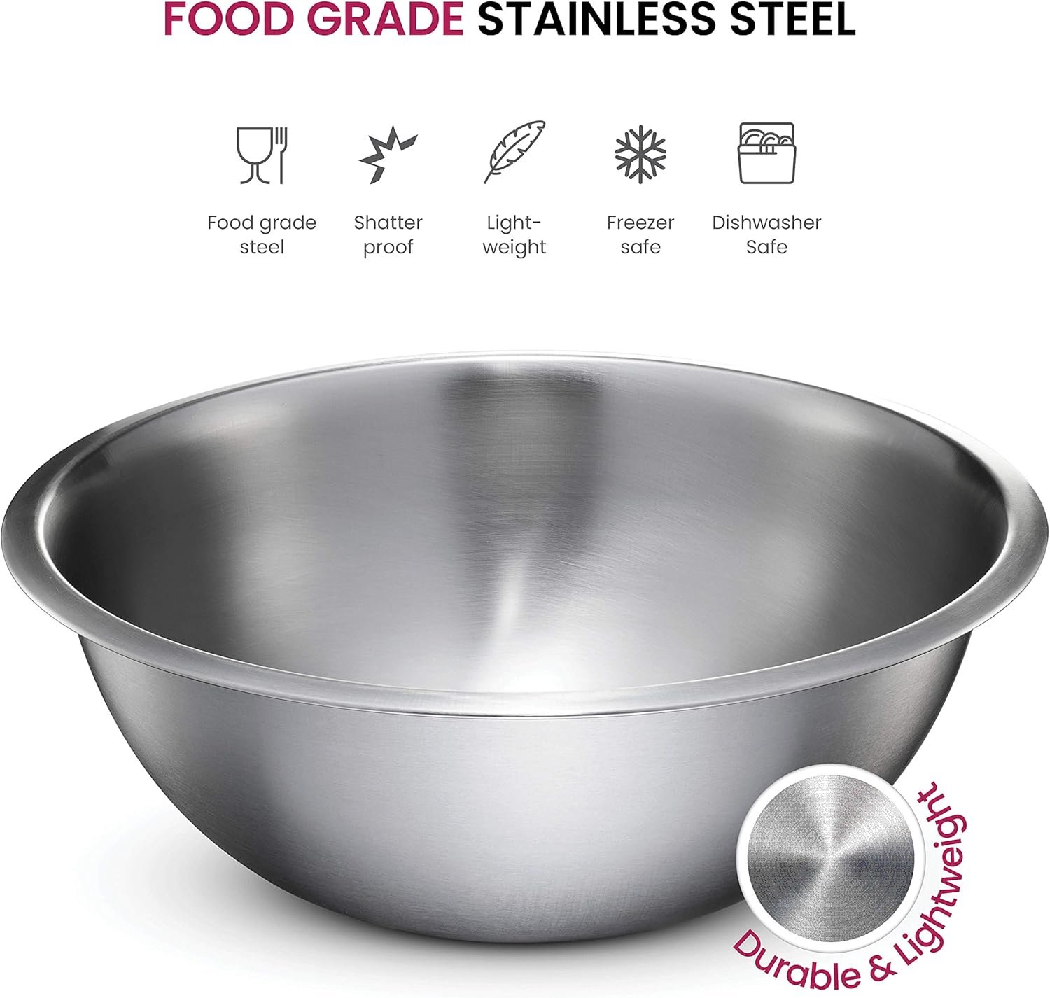 FineDine Stainless Steel Mixing Bowls Set, Dishwasher Safe, Up To 8 Quart Metal Mixing Bowls For Kitchen, Nesting, Large, Small, Big Food Prep, Cooking, Baking - Image 3