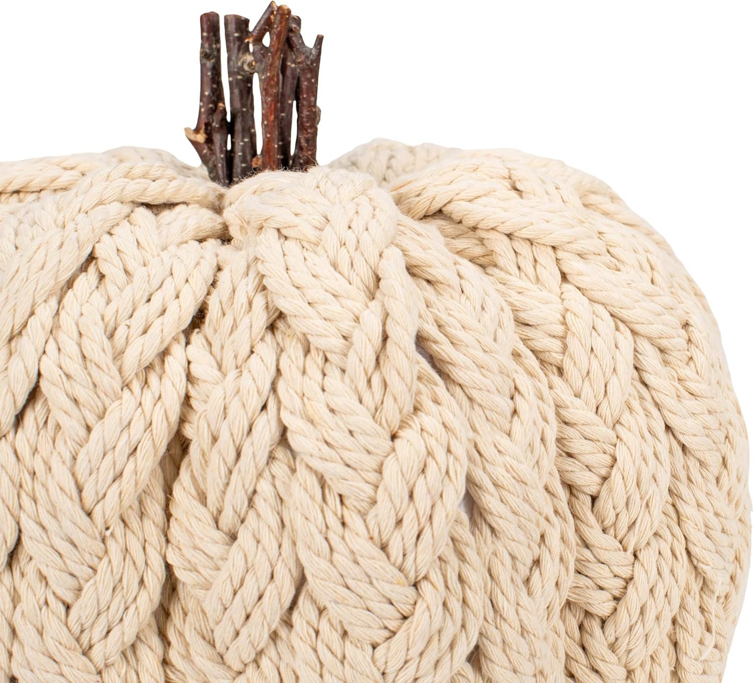 Napco Classic Cream Pumpkin 8 x 8 Cable Knit Polyester Tabletop Holiday Figurine - Image 6