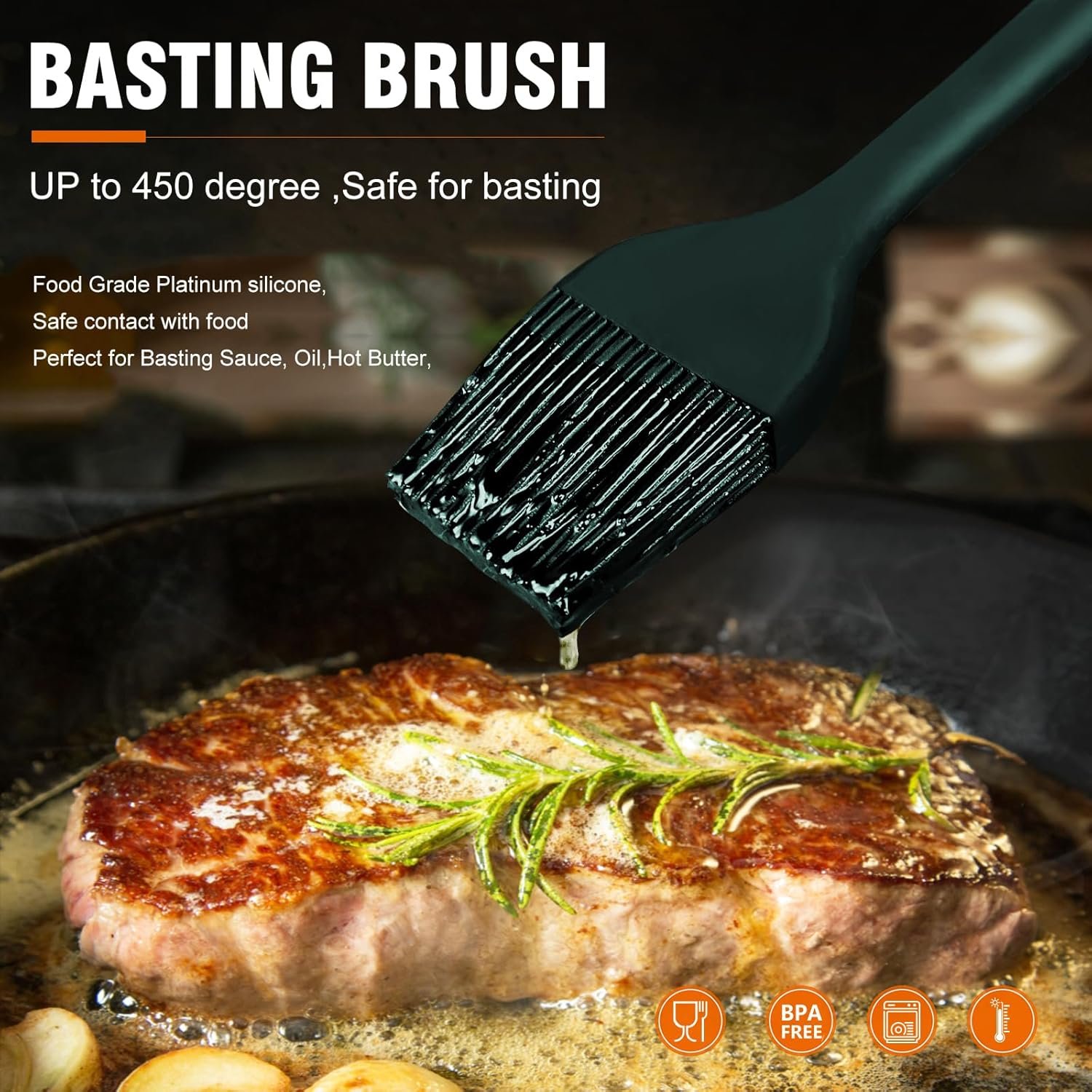 Walfos 600℉ Heat Resistasnt Basting Brush, BPA Free Silicone Pastry Brushes for Cooking, Spread Oil Butter Sauce for Baking Kitchen BBQ Grill, Dishwasher Safe, 2 Size (Large and Samll) - Image 4
