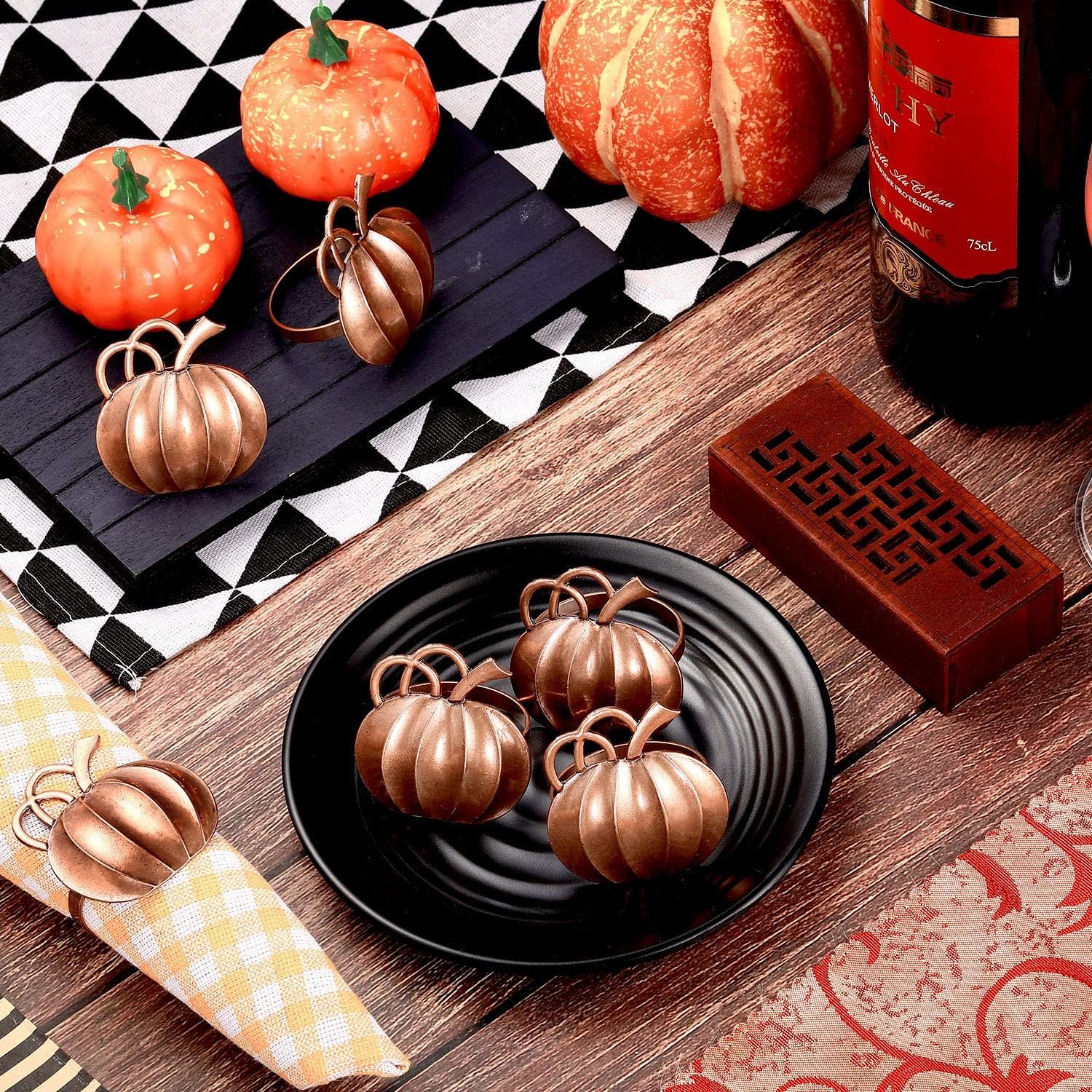 Patelai 6 Pieces Thanksgiving Pumpkin Napkin Rings Fall Napkin Holders Thanksgiving Dinner Tables Rings for Halloween Weddings Dinner Party Family Gatherings (Bronze) - Image 5